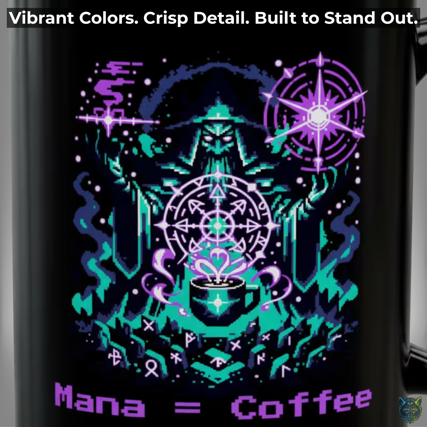 Gamer Coffee Mug Mana Equals Coffee Wizard Design Black Ceramic 15oz Fantasy Gaming Gift by Lair Gadgets