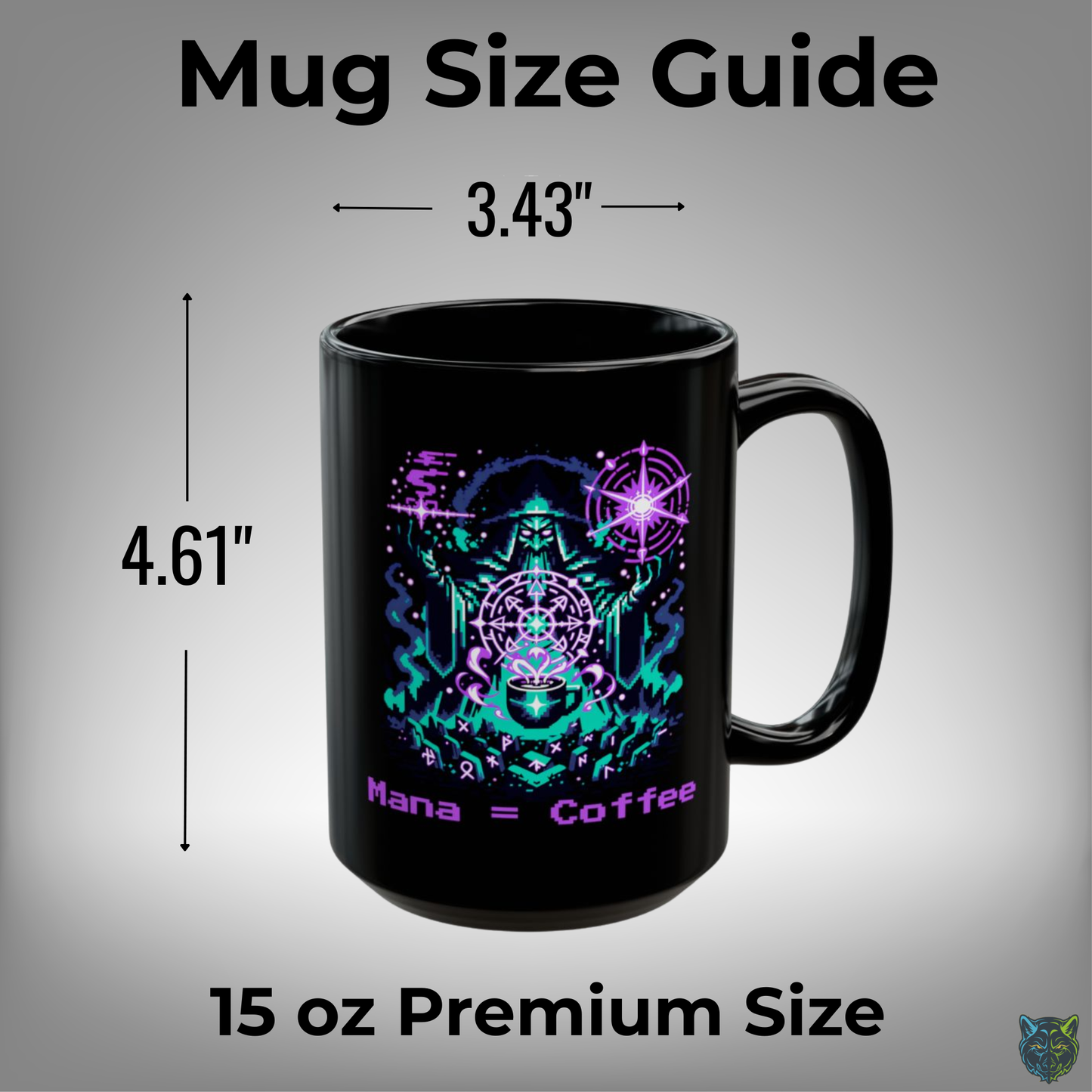 Gamer Coffee Mug Mana Equals Coffee Wizard Design Black Ceramic 15oz Fantasy Gaming Gift by Lair Gadgets