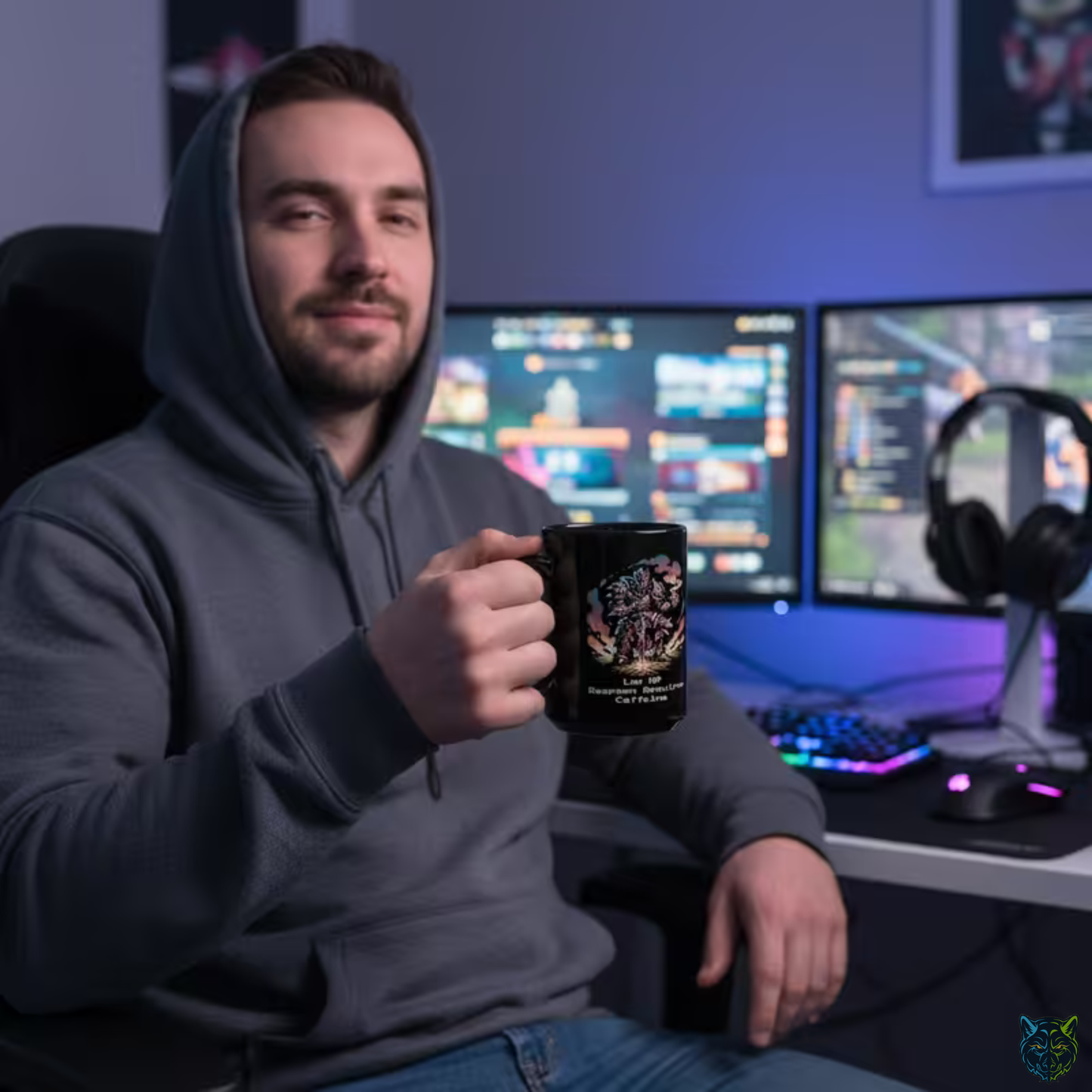 Gaming Coffee Mug Low HP Respawn Requires Caffeine Knight Design Black Ceramic 15oz Gamer Gift by Lair Gadgets