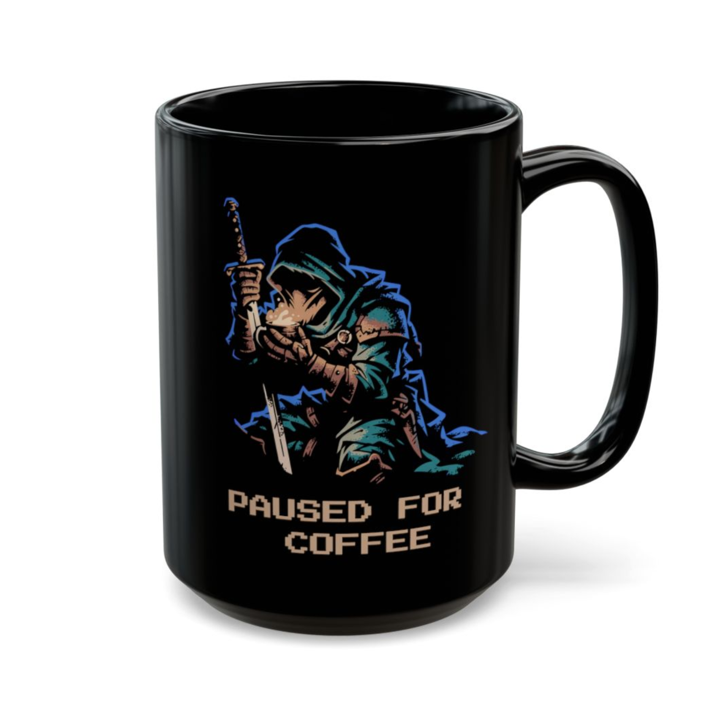 Gamer Coffee Mug Paused for Coffee Rogue Design Black Ceramic 15oz Gaming Gift by Lair Gadgets