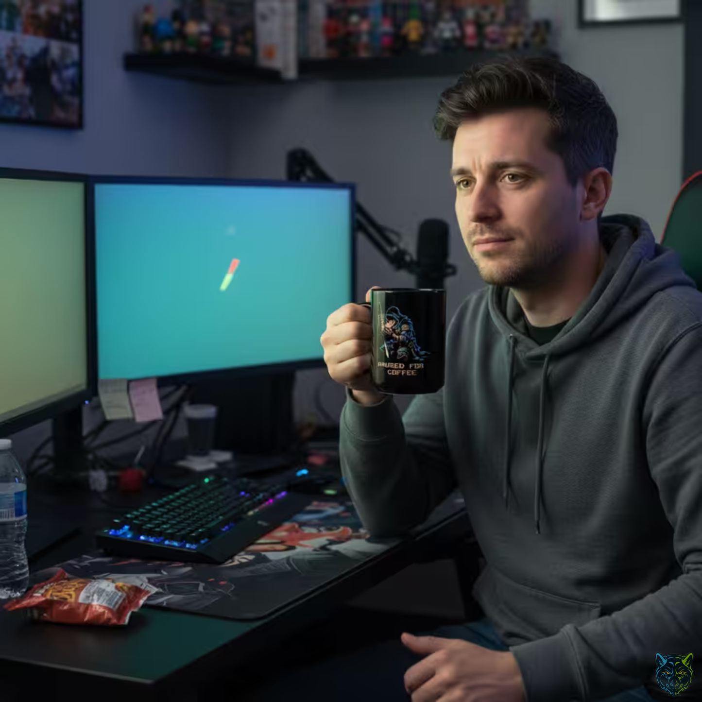 Gamer Coffee Mug Paused for Coffee Rogue Design Black Ceramic 15oz Gaming Gift by Lair Gadgets