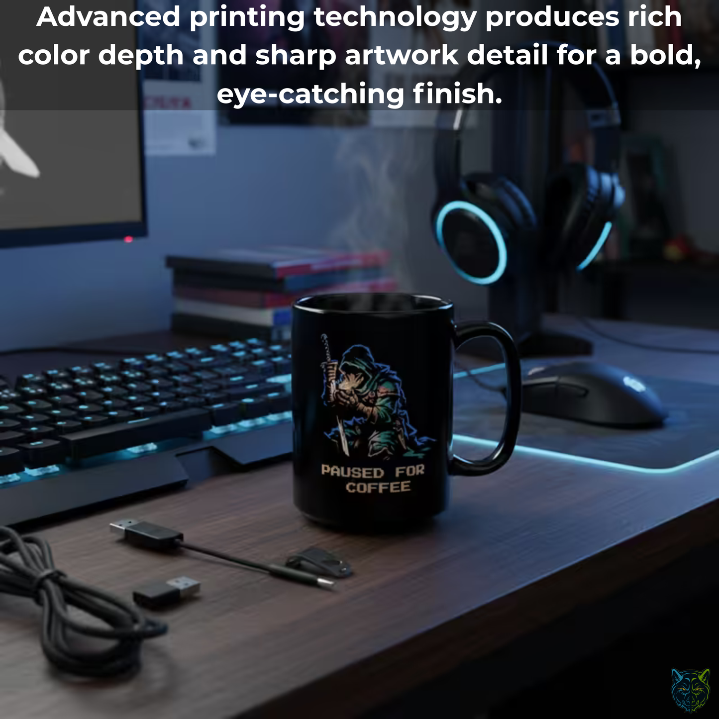 Gamer Coffee Mug Paused for Coffee Rogue Design Black Ceramic 15oz Gaming Gift by Lair Gadgets