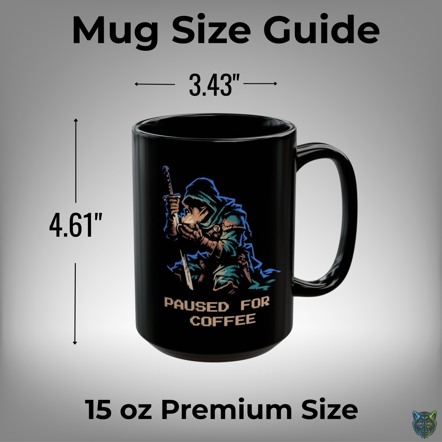 Gamer Coffee Mug Paused for Coffee Rogue Design Black Ceramic 15oz Gaming Gift by Lair Gadgets