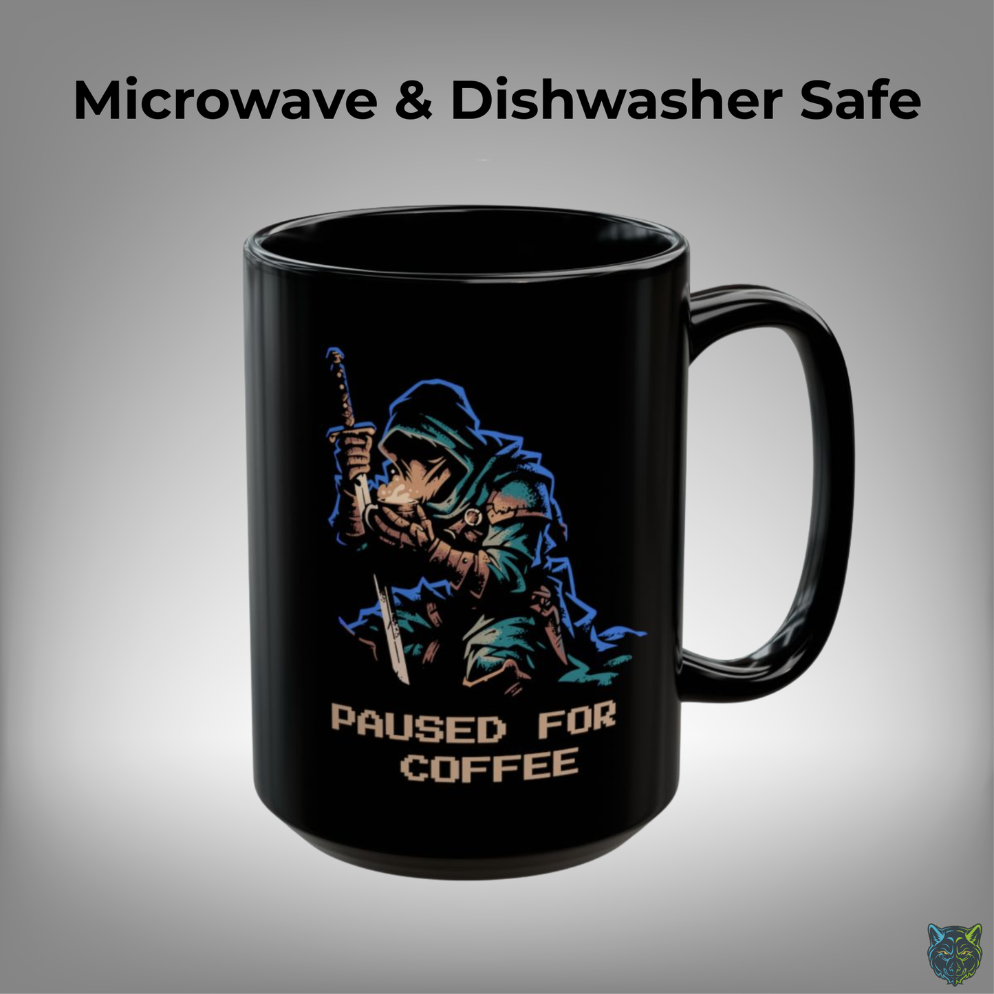 Gamer Coffee Mug Paused for Coffee Rogue Design Black Ceramic 15oz Gaming Gift by Lair Gadgets