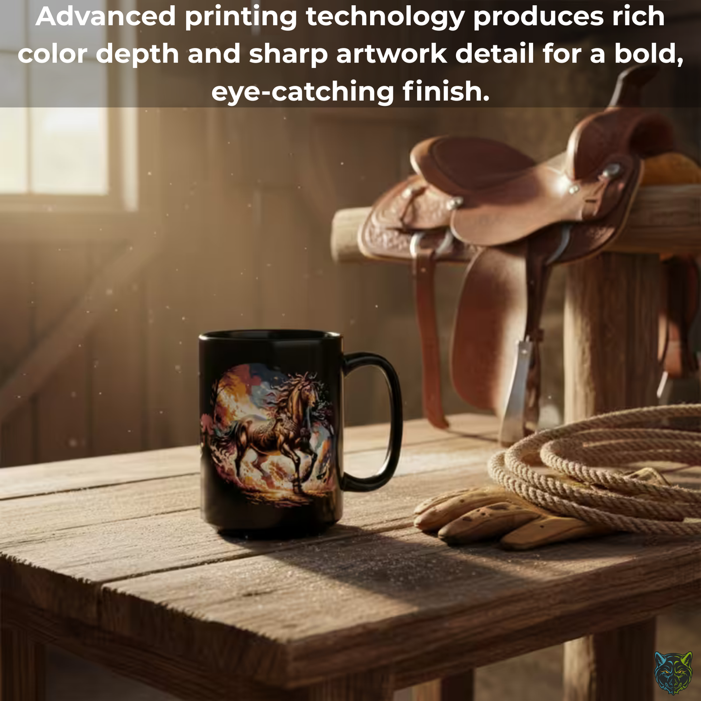 Horse Coffee Mug Running Horse Sunset Design Black Ceramic 15oz Equestrian Gift by Lair Gadgets