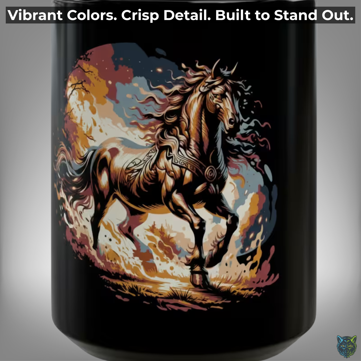 Horse Coffee Mug Running Horse Sunset Design Black Ceramic 15oz Equestrian Gift by Lair Gadgets