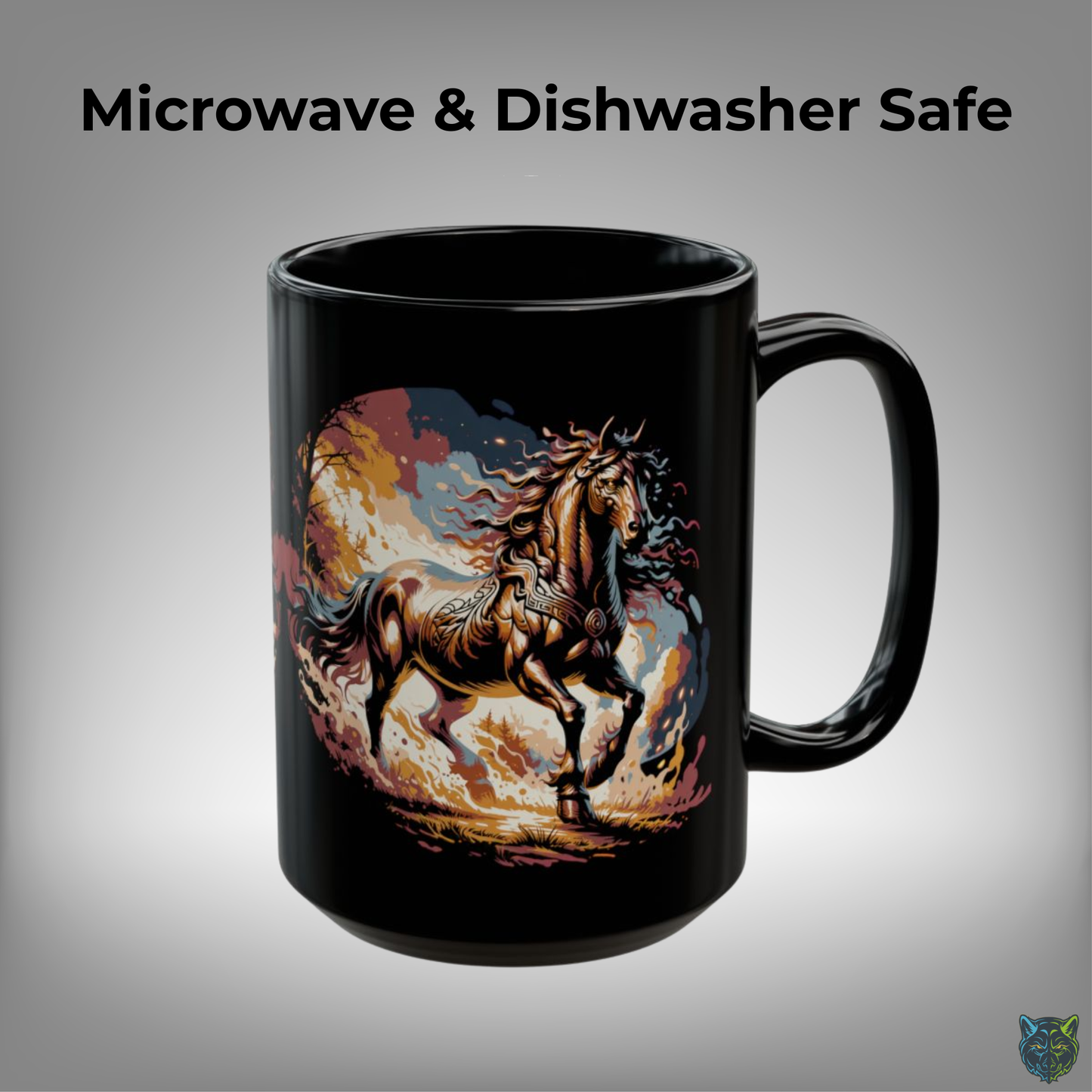 Horse Coffee Mug Running Horse Sunset Design Black Ceramic 15oz Equestrian Gift by Lair Gadgets