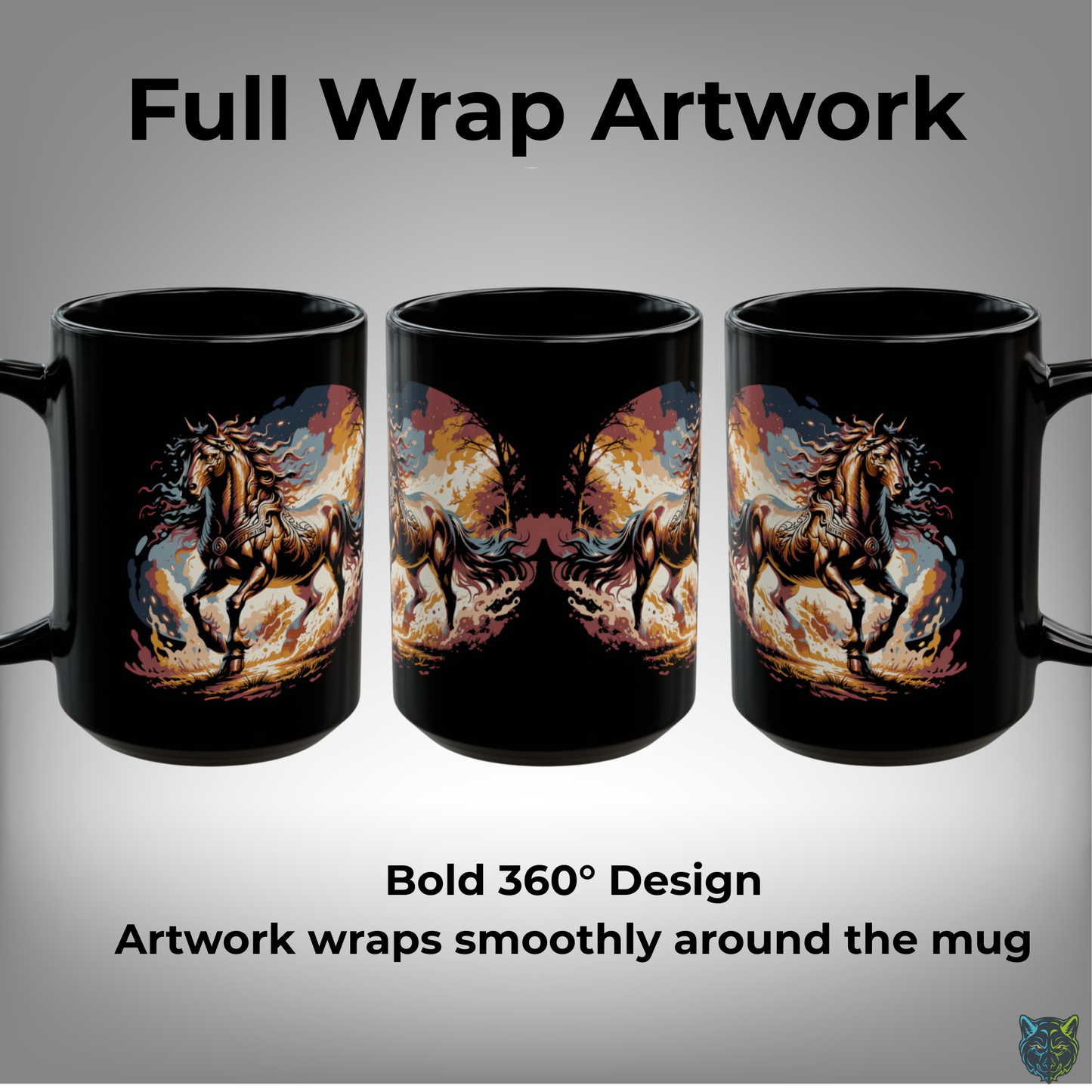 Horse Coffee Mug Running Horse Sunset Design Black Ceramic 15oz Equestrian Gift by Lair Gadgets