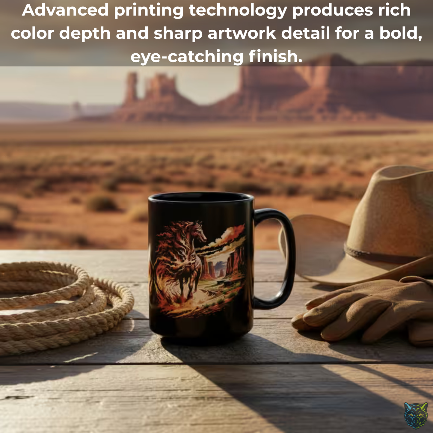 Western Horse Coffee Mug Canyon Running Horse Design Black Ceramic 15oz Ranch Gift by Lair Gadgets