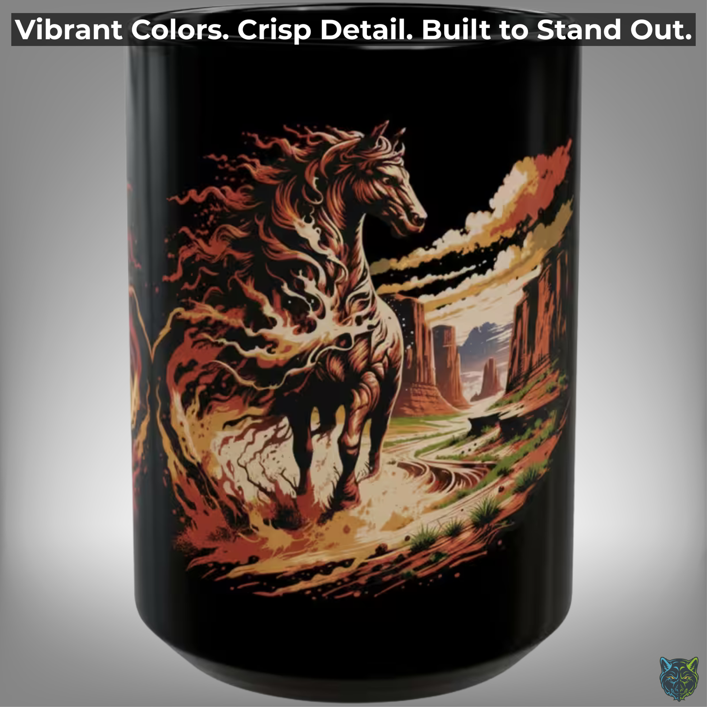 Western Horse Coffee Mug Canyon Running Horse Design Black Ceramic 15oz Ranch Gift by Lair Gadgets