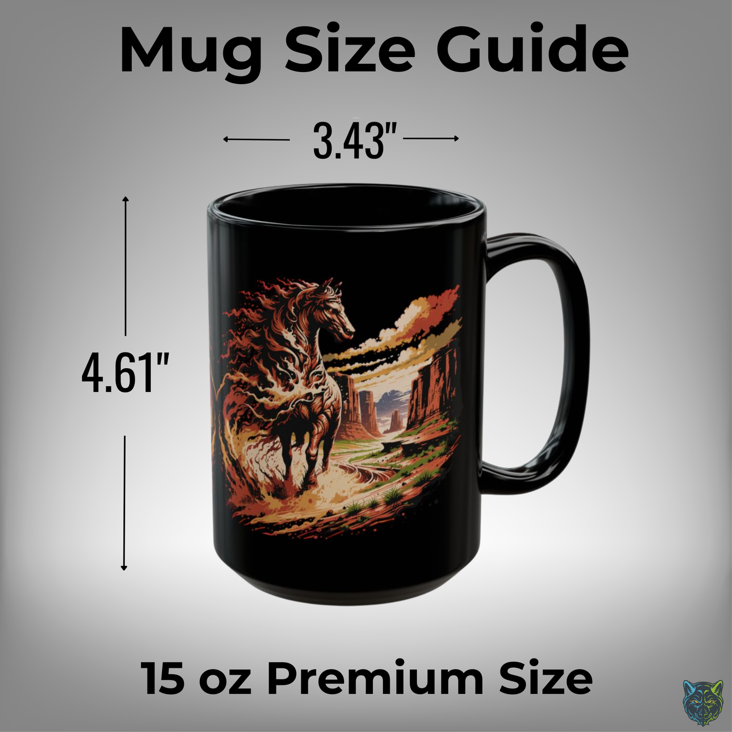Western Horse Coffee Mug Canyon Running Horse Design Black Ceramic 15oz Ranch Gift by Lair Gadgets