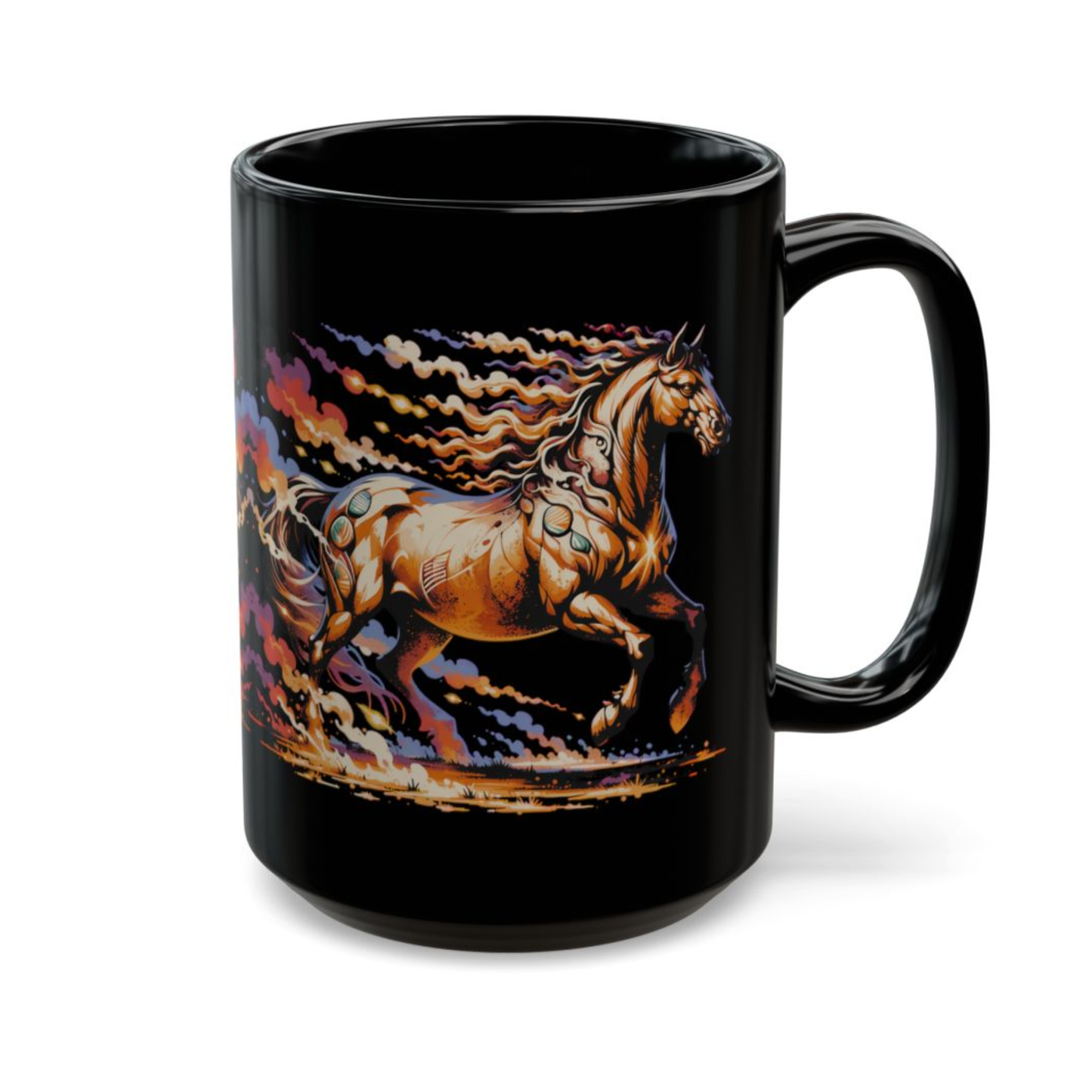Horse Coffee Mug Running Fire Horse Ceramic Coffee Cup 15oz Black Western Style Gift for Horse Lovers by Lair Gadgets
