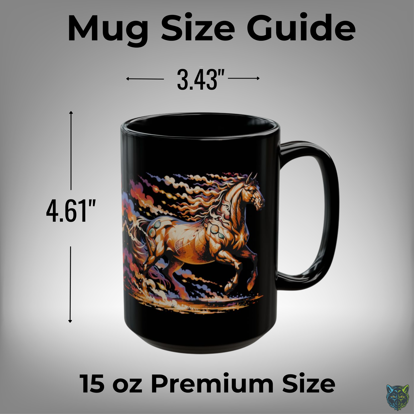 Horse Coffee Mug Running Fire Horse Ceramic Coffee Cup 15oz Black Western Style Gift for Horse Lovers by Lair Gadgets