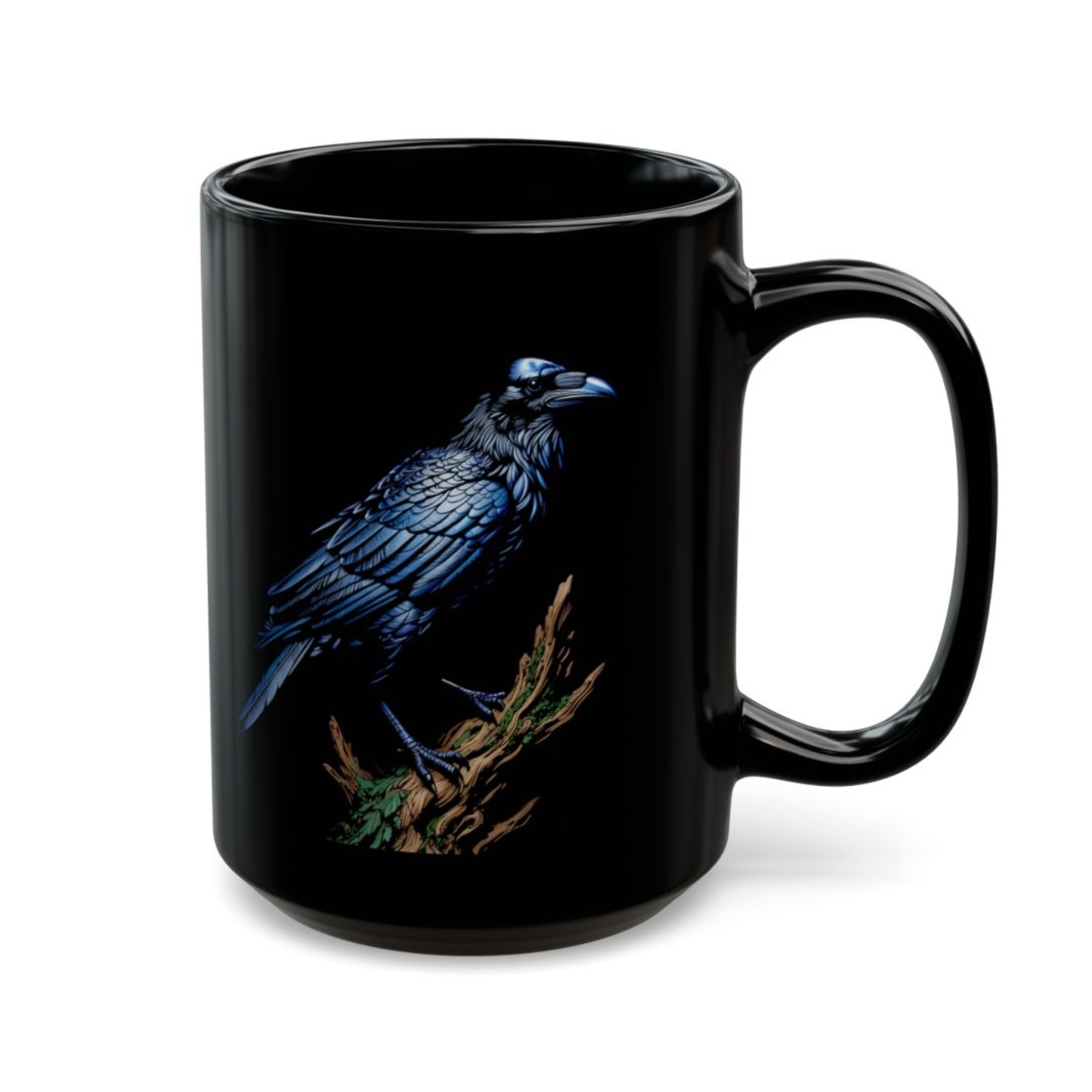 Raven Coffee Mug Dark Bird Illustration Black Ceramic 15oz Gothic Nature Design by Lair Gadgets