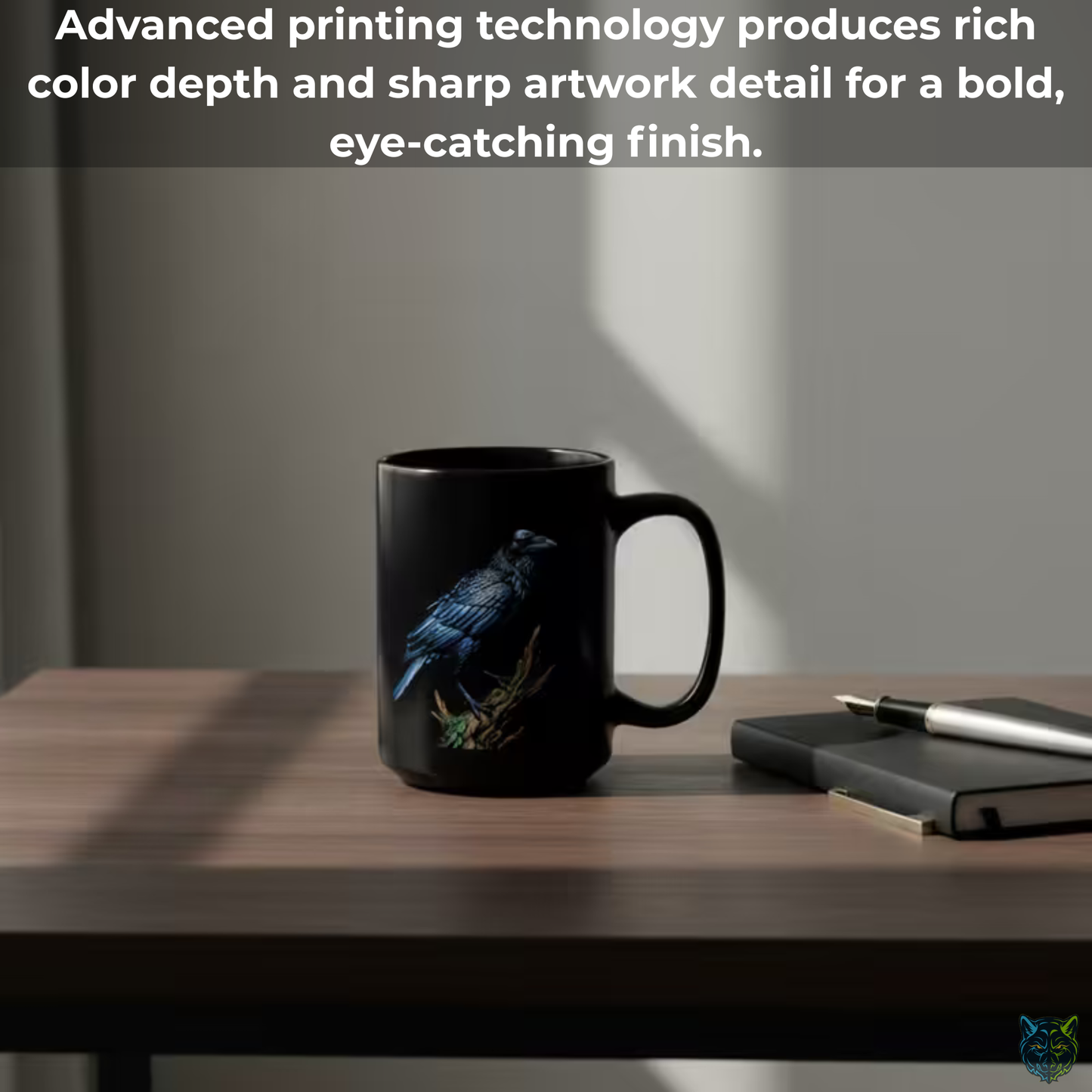 Raven Coffee Mug Dark Bird Illustration Black Ceramic 15oz Gothic Nature Design by Lair Gadgets
