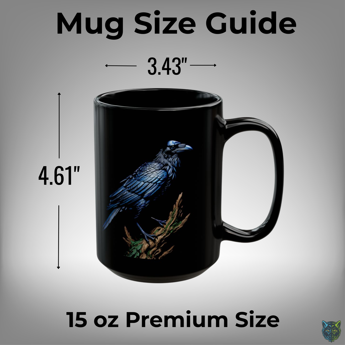 Raven Coffee Mug Dark Bird Illustration Black Ceramic 15oz Gothic Nature Design by Lair Gadgets