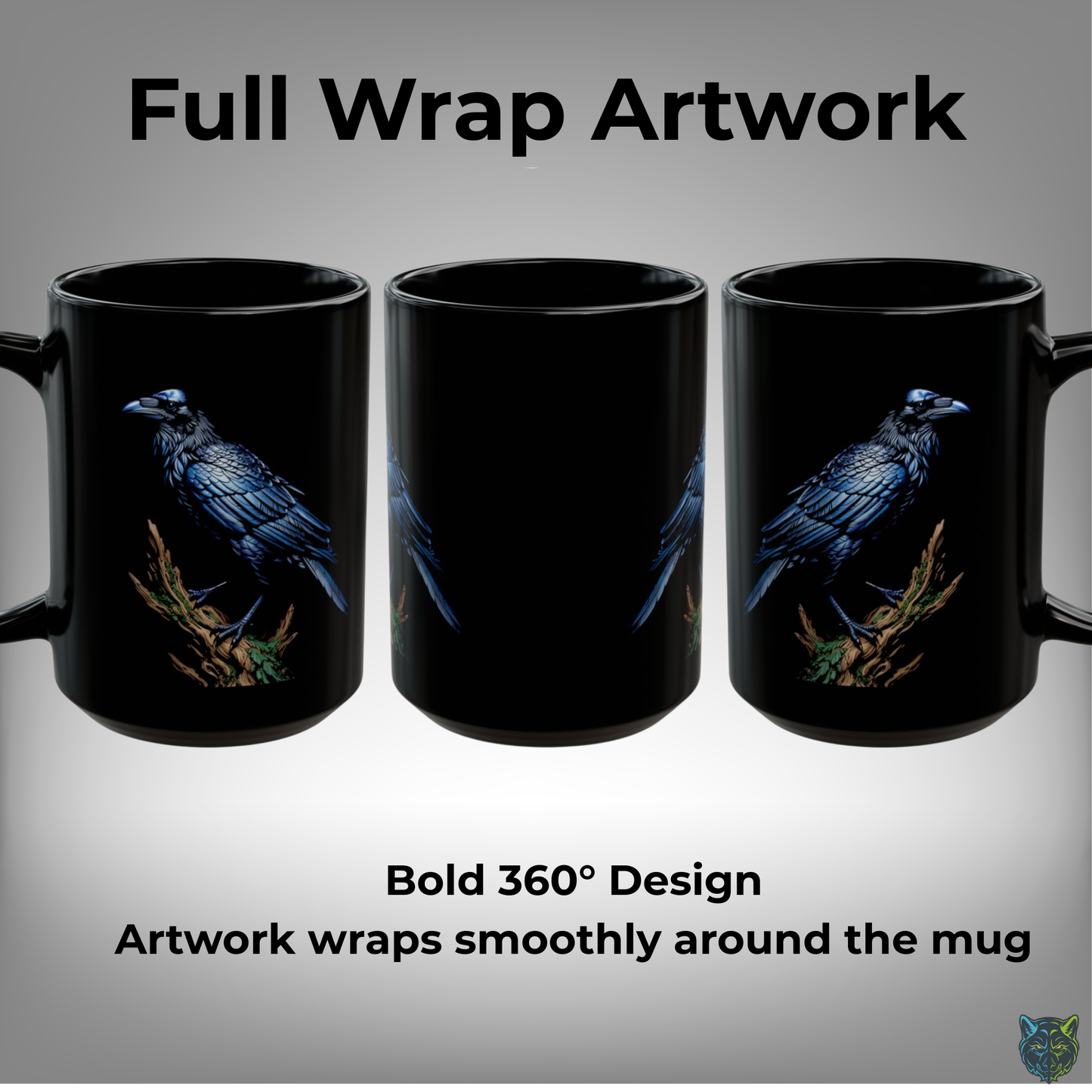 Raven Coffee Mug Dark Bird Illustration Black Ceramic 15oz Gothic Nature Design by Lair Gadgets