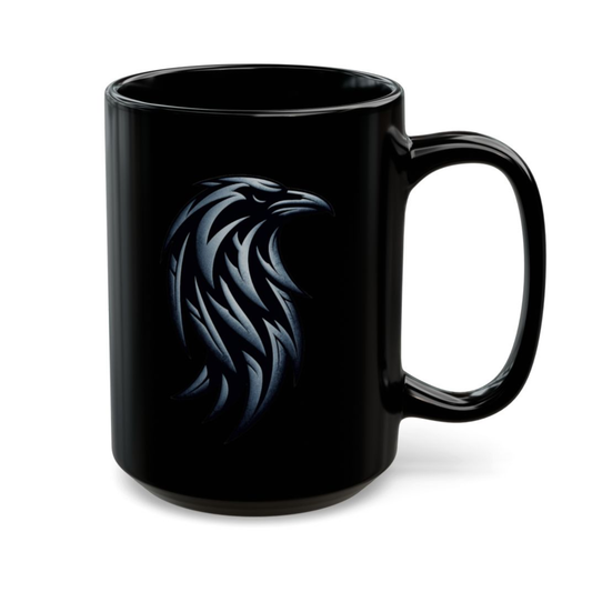 Raven Coffee Mug Minimalist Bird Head Design Black Ceramic 15oz Gothic Modern Style by Lair Gadgets