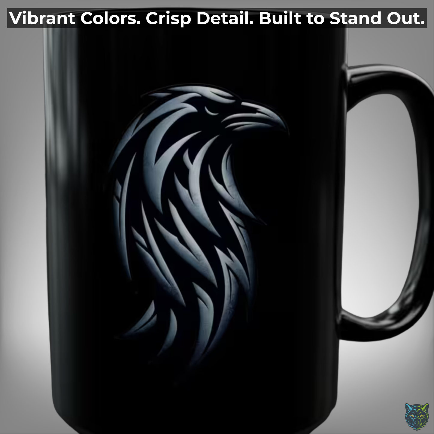 Raven Coffee Mug Minimalist Bird Head Design Black Ceramic 15oz Gothic Modern Style by Lair Gadgets