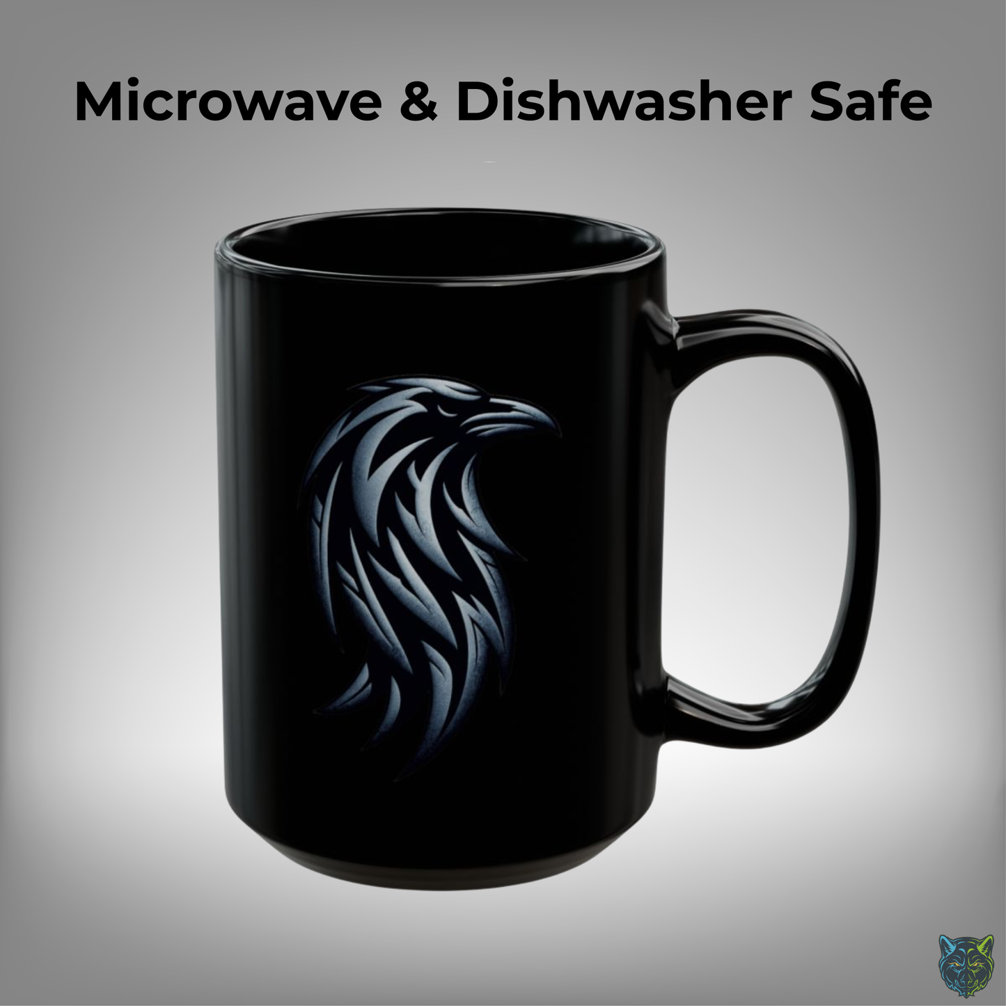 Raven Coffee Mug Minimalist Bird Head Design Black Ceramic 15oz Gothic Modern Style by Lair Gadgets