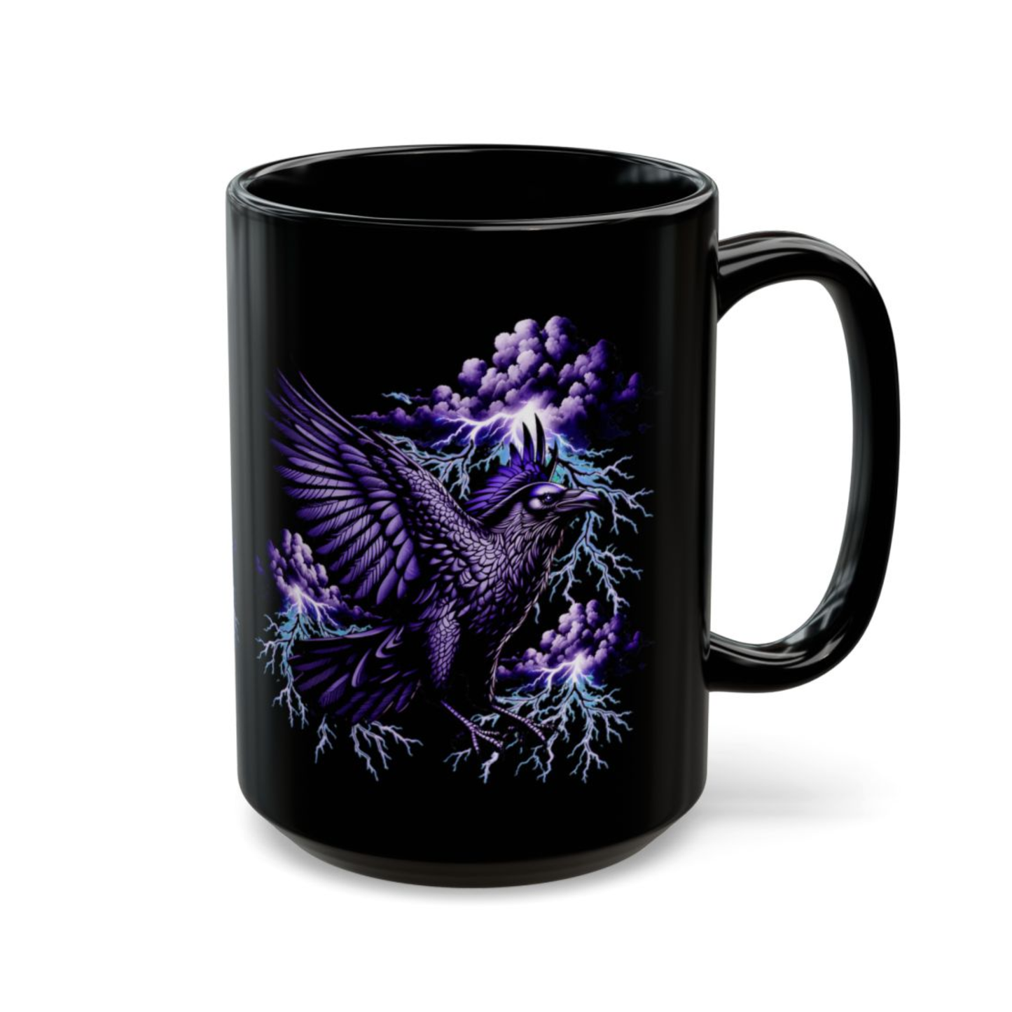 Raven Coffee Mug Lightning Storm Bird Black Ceramic 15oz Gothic Fantasy Design by Lair Gadgets