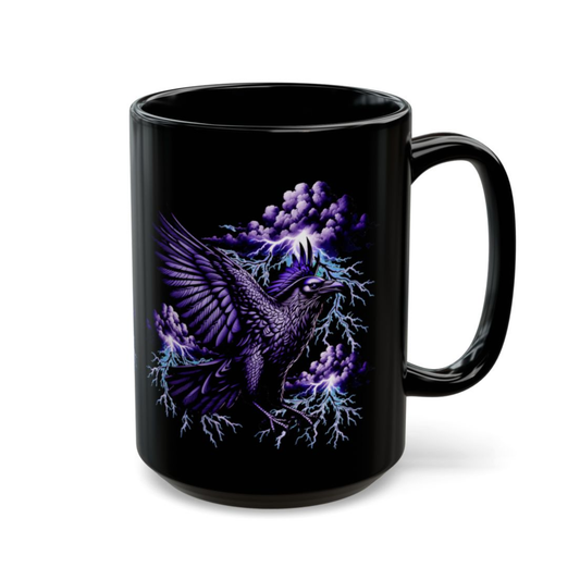 Raven Coffee Mug Lightning Storm Bird Black Ceramic 15oz Gothic Fantasy Design by Lair Gadgets