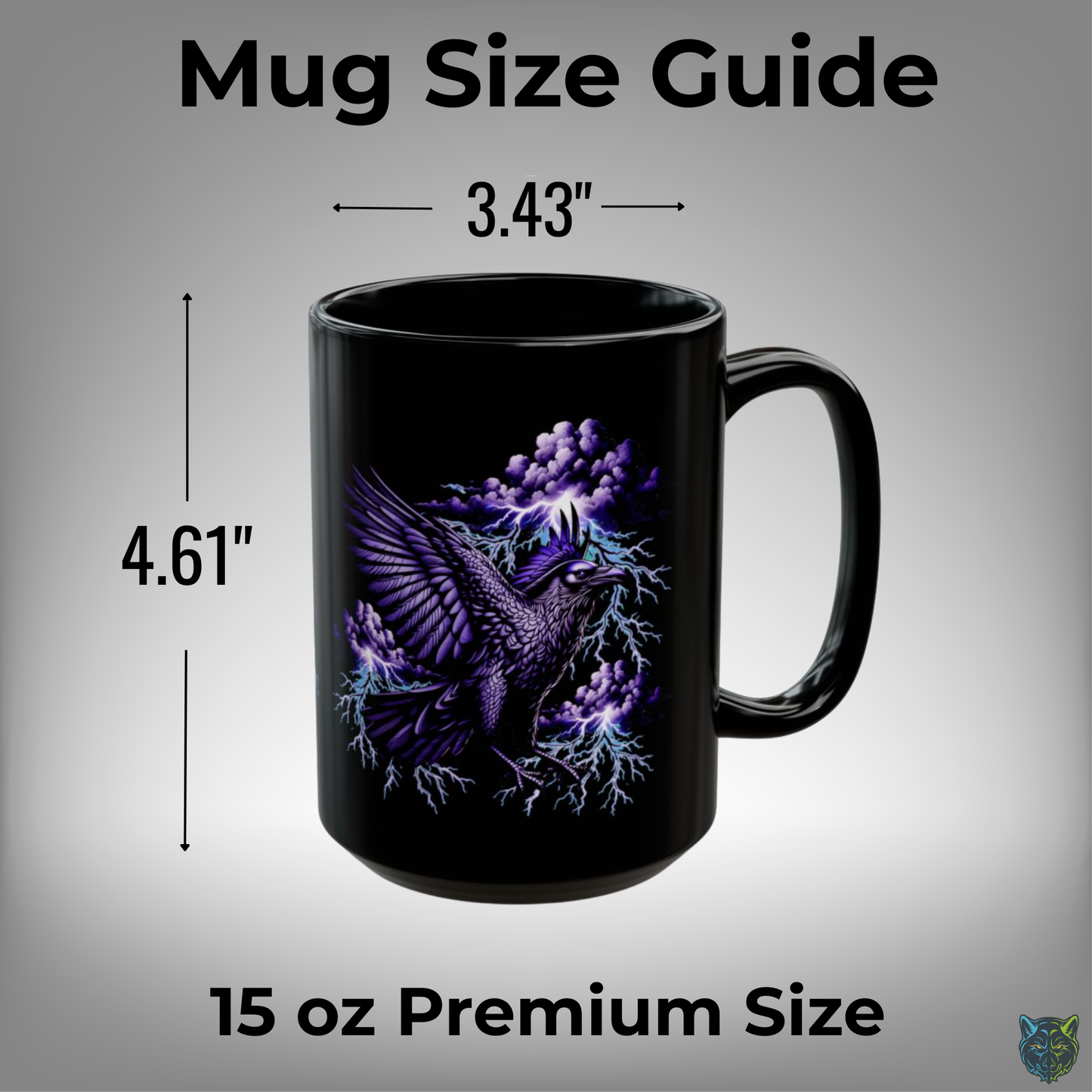 Raven Coffee Mug Lightning Storm Bird Black Ceramic 15oz Gothic Fantasy Design by Lair Gadgets