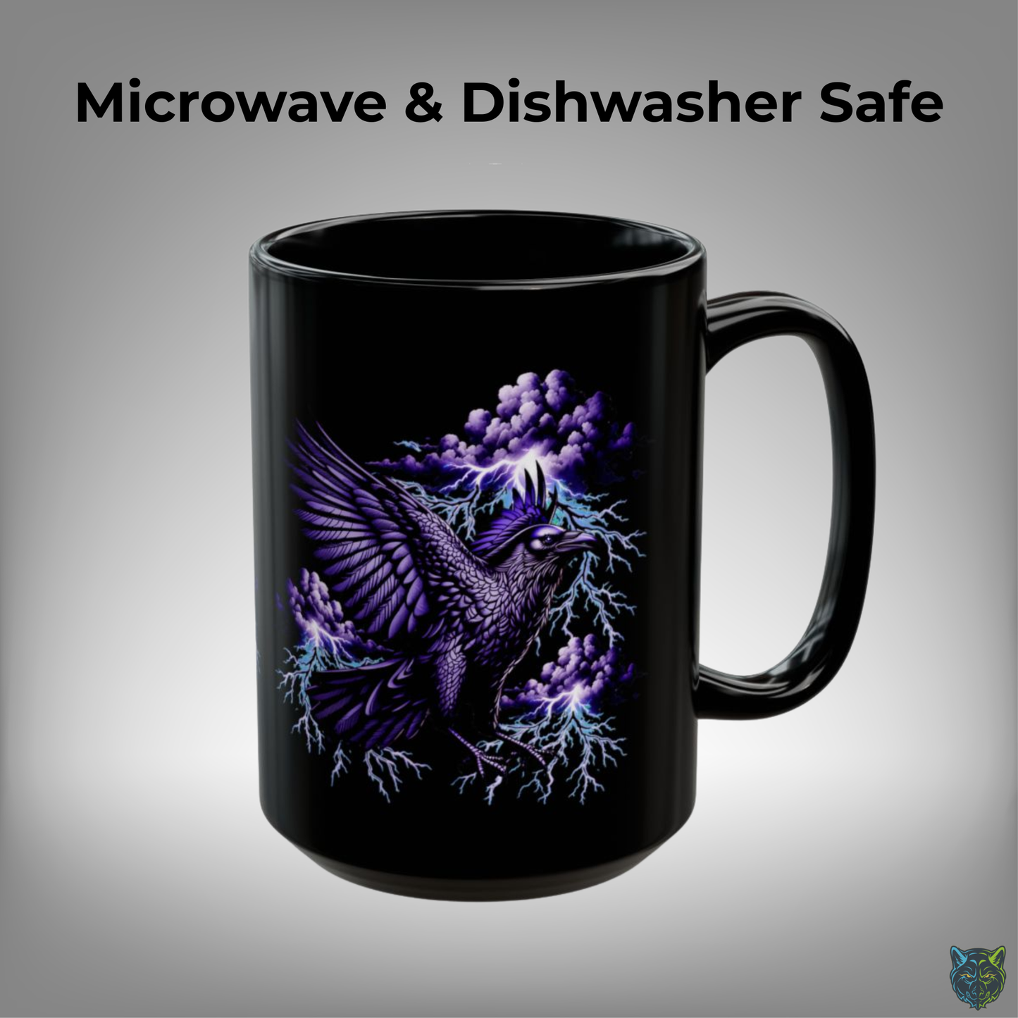 Raven Coffee Mug Lightning Storm Bird Black Ceramic 15oz Gothic Fantasy Design by Lair Gadgets