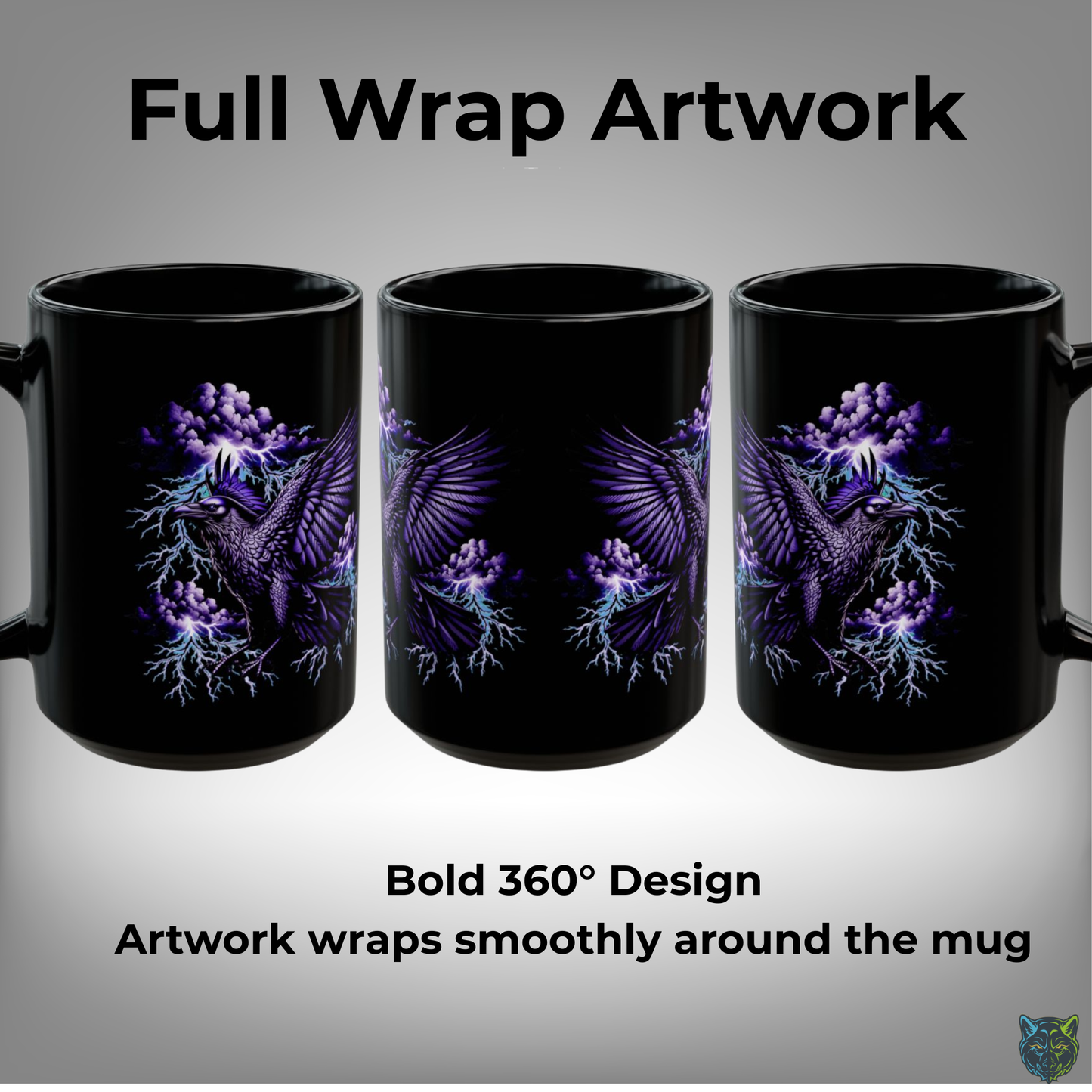 Raven Coffee Mug Lightning Storm Bird Black Ceramic 15oz Gothic Fantasy Design by Lair Gadgets