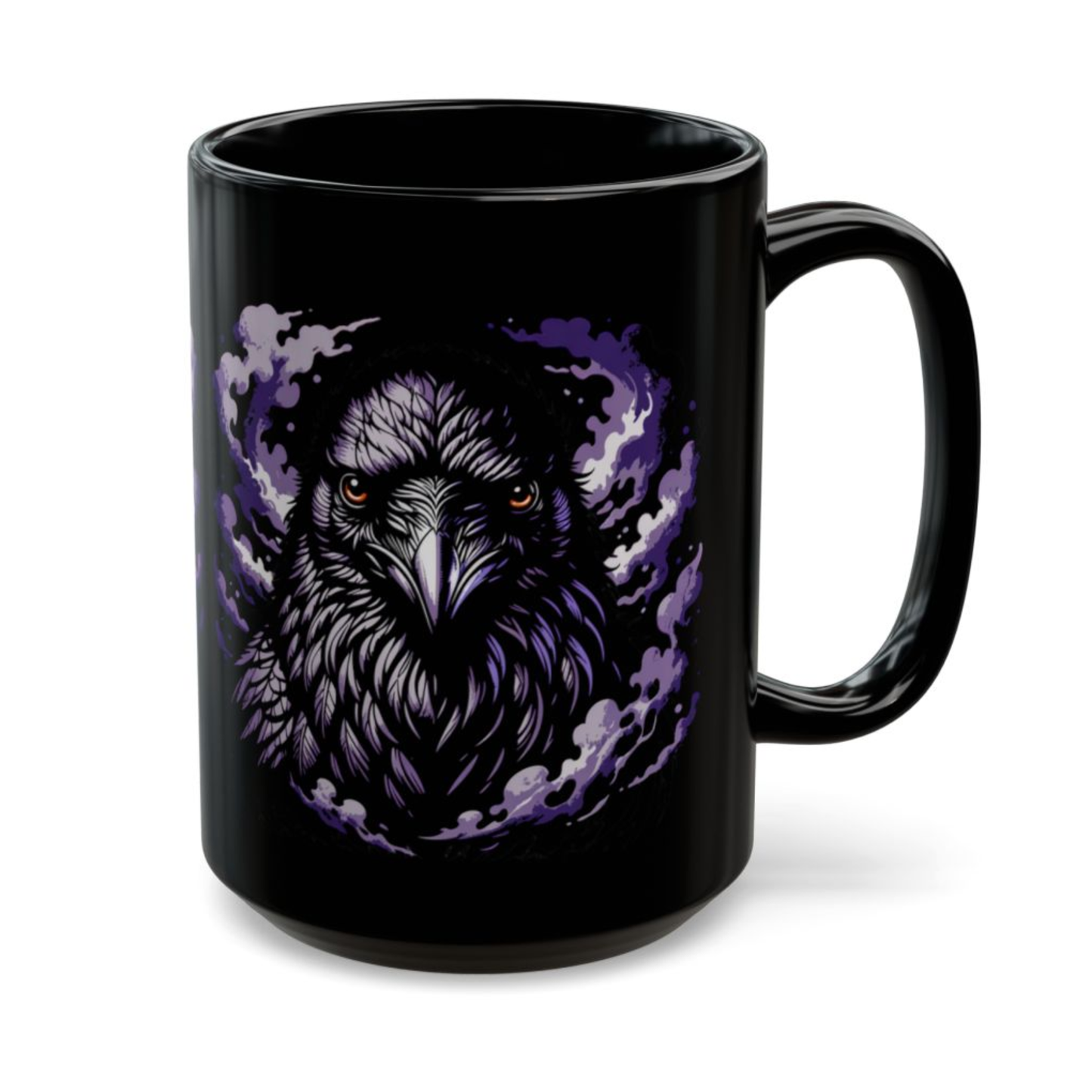 Raven Coffee Mug Dark Bird Portrait Black Ceramic 15oz Gothic Smoke Design by Lair Gadgets