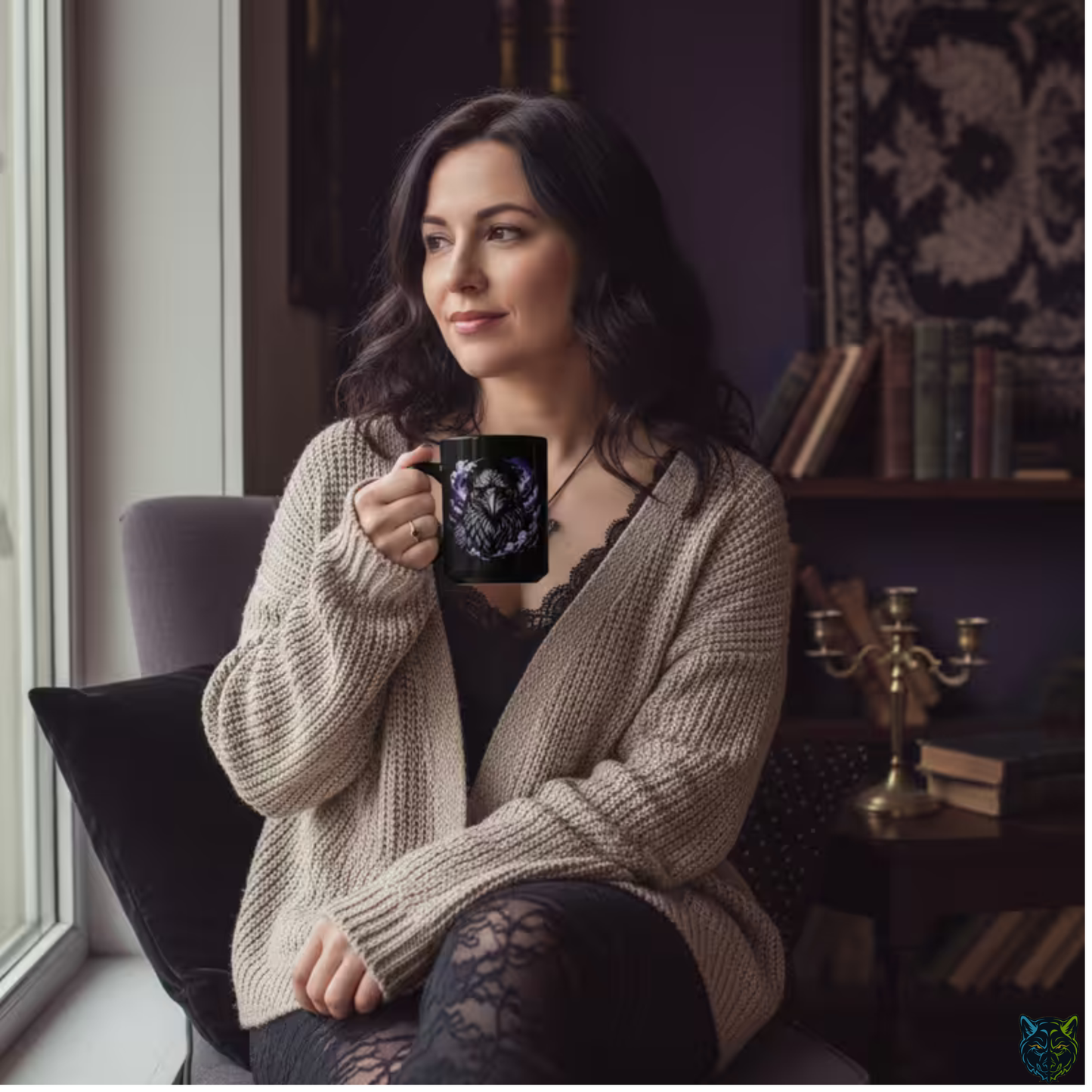 Raven Coffee Mug Dark Bird Portrait Black Ceramic 15oz Gothic Smoke Design by Lair Gadgets