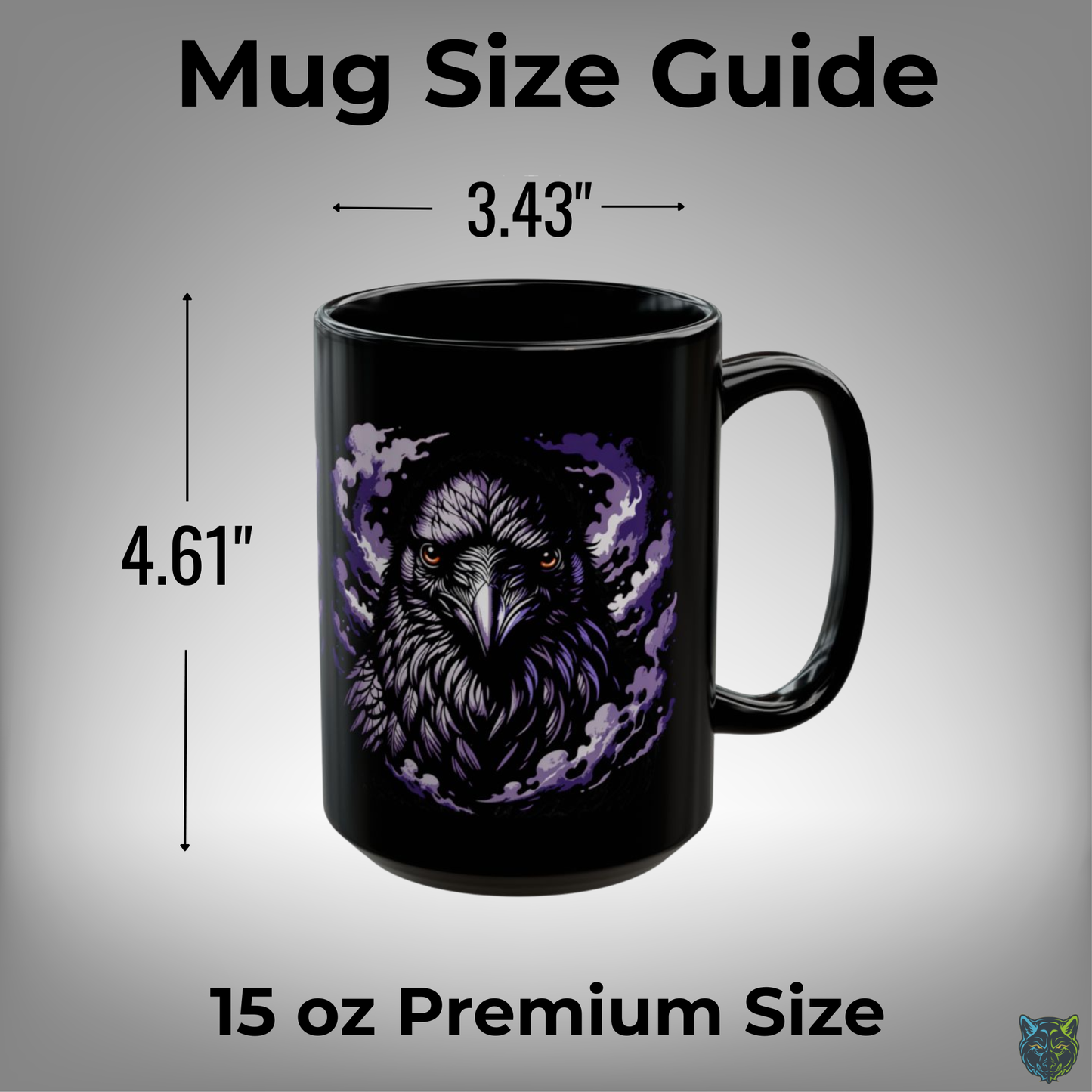 Raven Coffee Mug Dark Bird Portrait Black Ceramic 15oz Gothic Smoke Design by Lair Gadgets