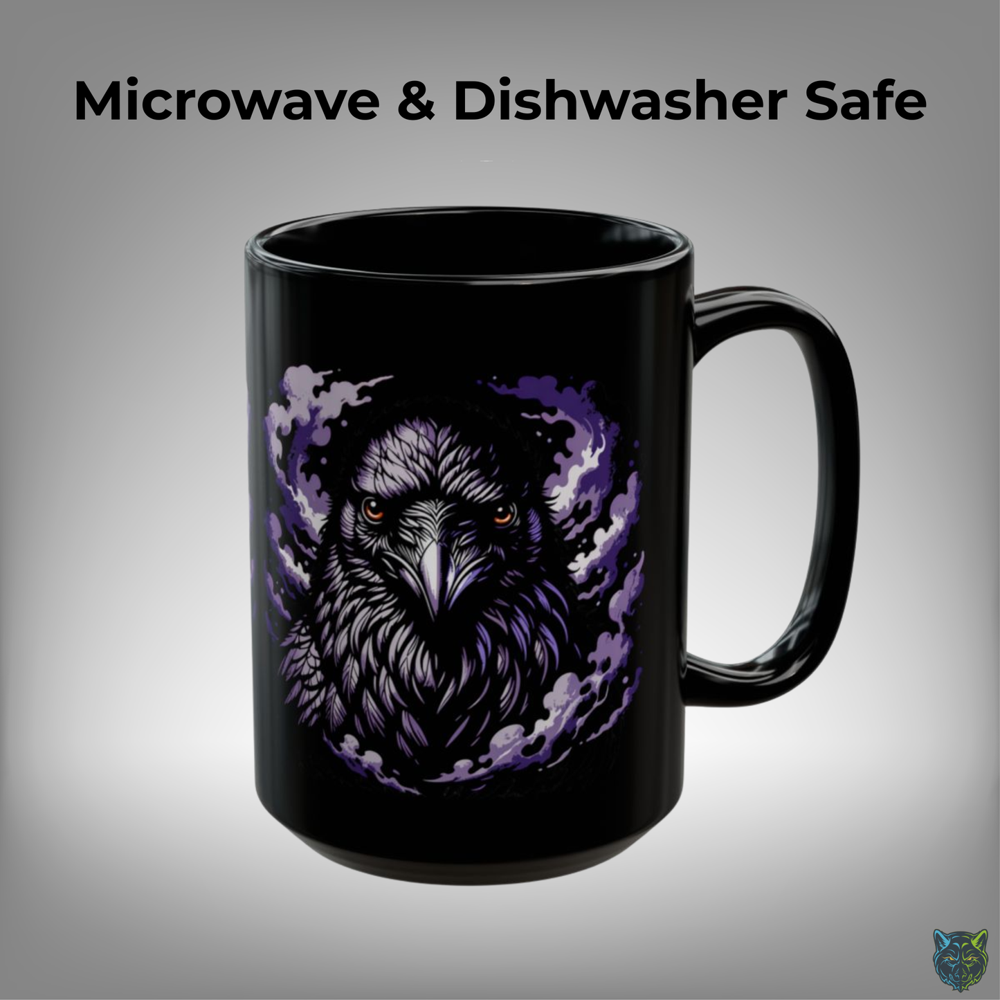 Raven Coffee Mug Dark Bird Portrait Black Ceramic 15oz Gothic Smoke Design by Lair Gadgets