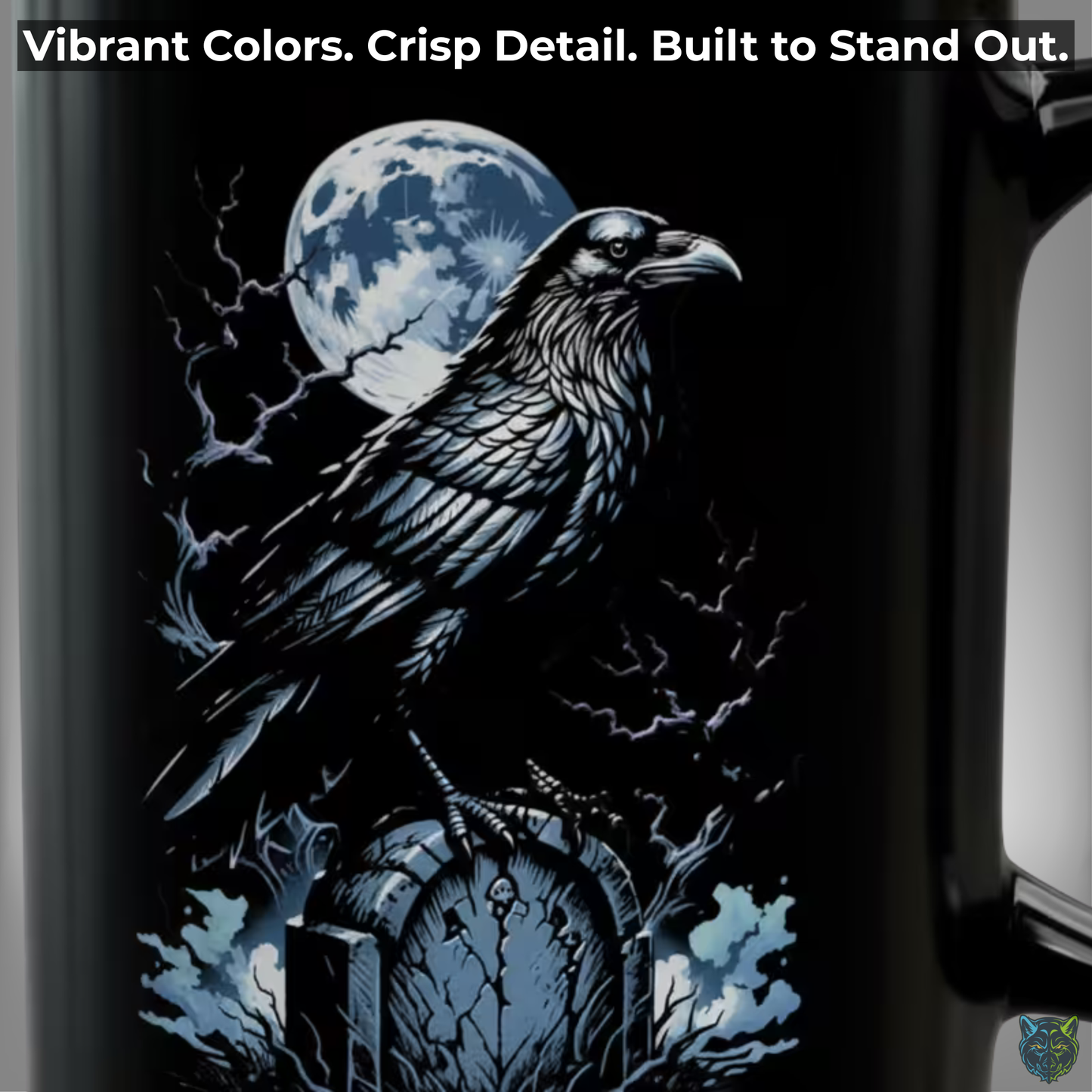Raven Coffee Mug Moon Graveyard Bird Black Ceramic 15oz Gothic Night Design by Lair Gadgets