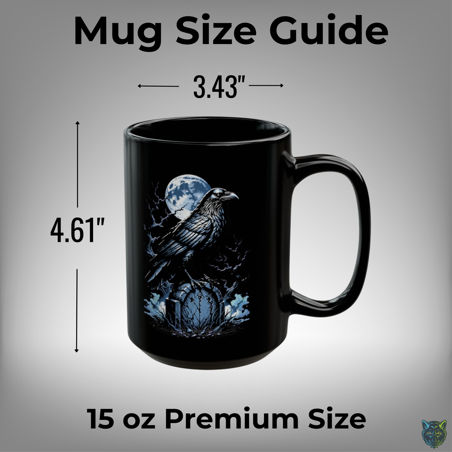 Raven Coffee Mug Moon Graveyard Bird Black Ceramic 15oz Gothic Night Design by Lair Gadgets