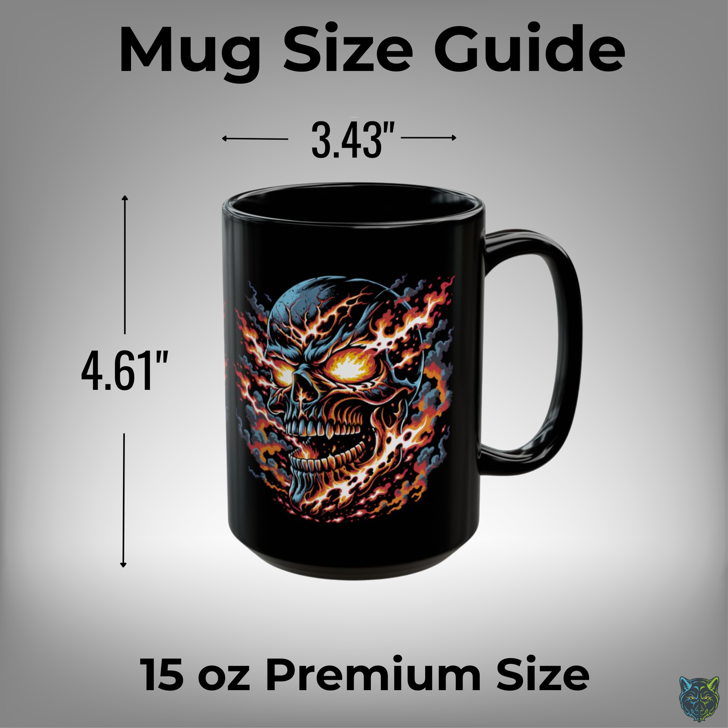 Skull Coffee Mug Flaming Fire Design Black Ceramic 15oz Gothic Horror Cup by Lair Gadgets