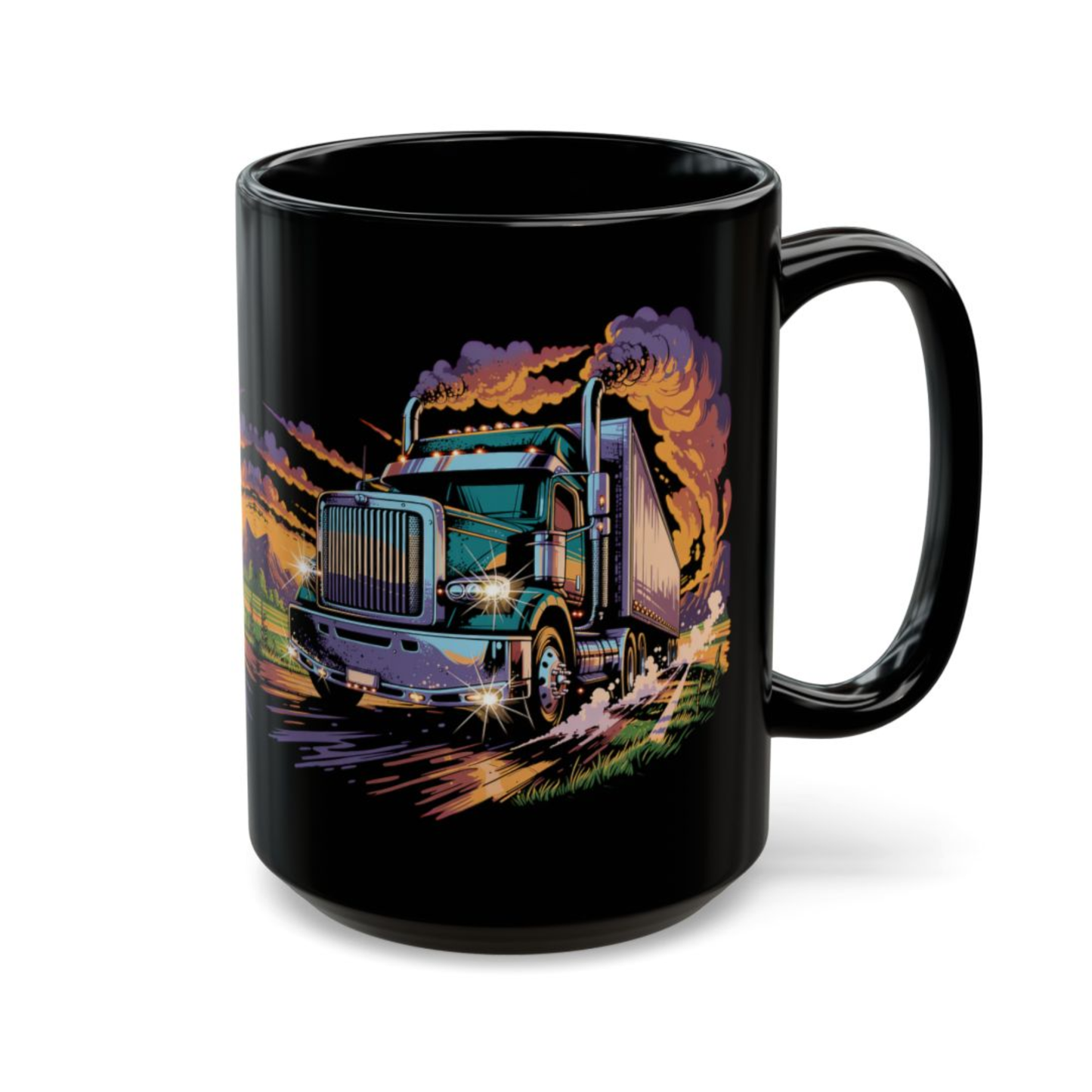 Truck Driver Coffee Mug Semi Truck Design Black Ceramic 15oz Long Haul Gift by Lair Gadgets