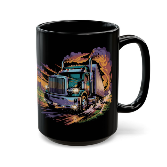 Truck Driver Coffee Mug Semi Truck Design Black Ceramic 15oz Long Haul Gift by Lair Gadgets