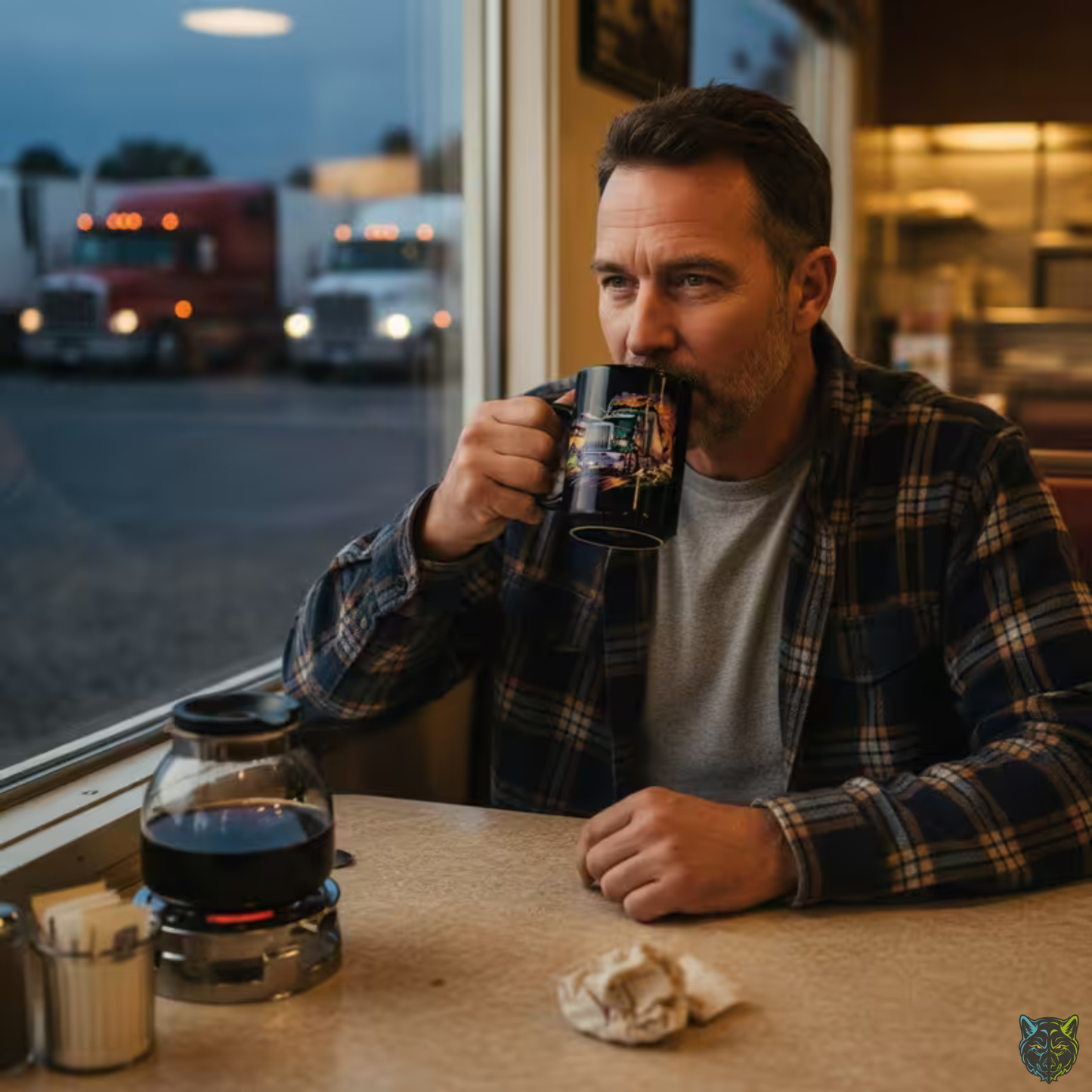 Truck Driver Coffee Mug Semi Truck Design Black Ceramic 15oz Long Haul Gift by Lair Gadgets