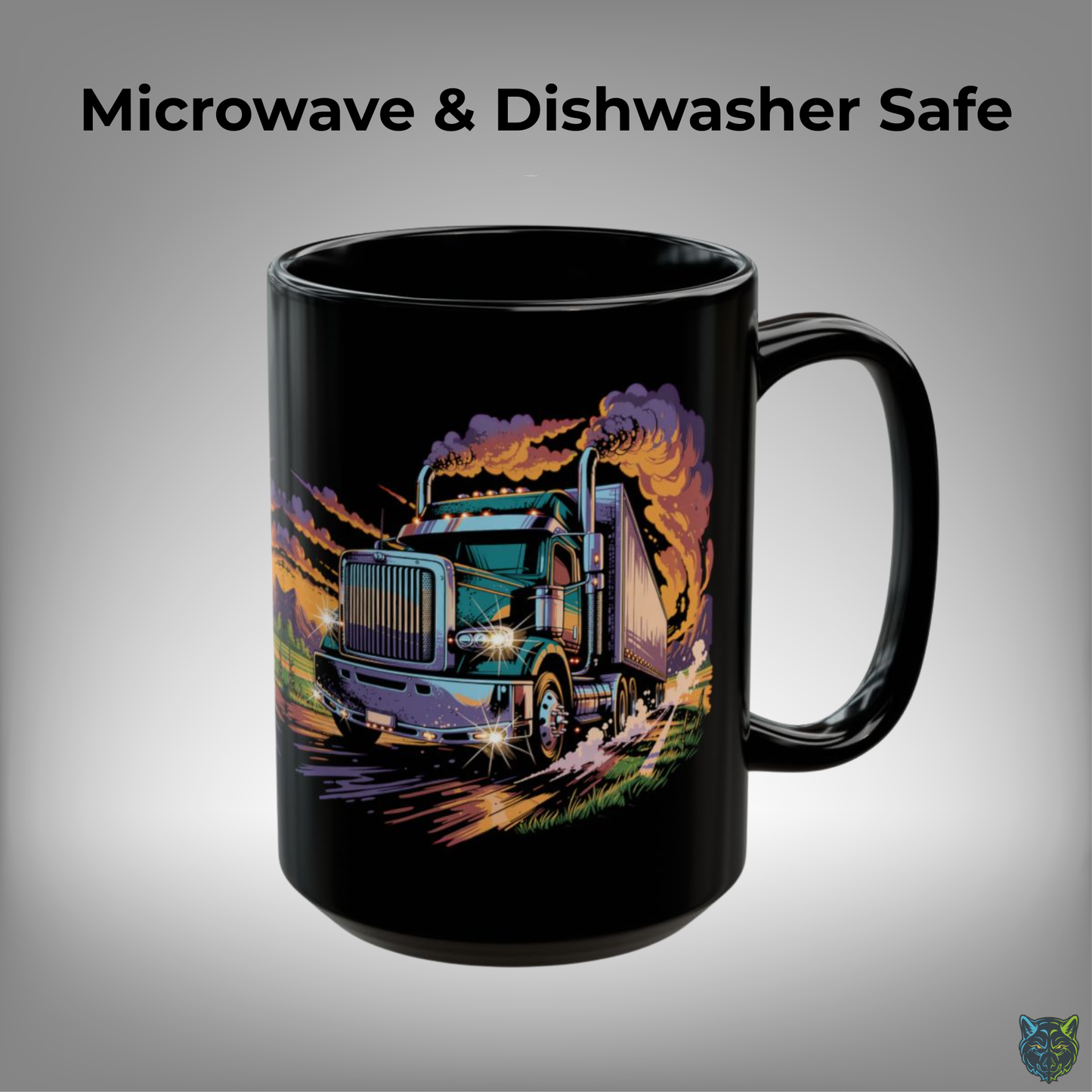 Truck Driver Coffee Mug Semi Truck Design Black Ceramic 15oz Long Haul Gift by Lair Gadgets