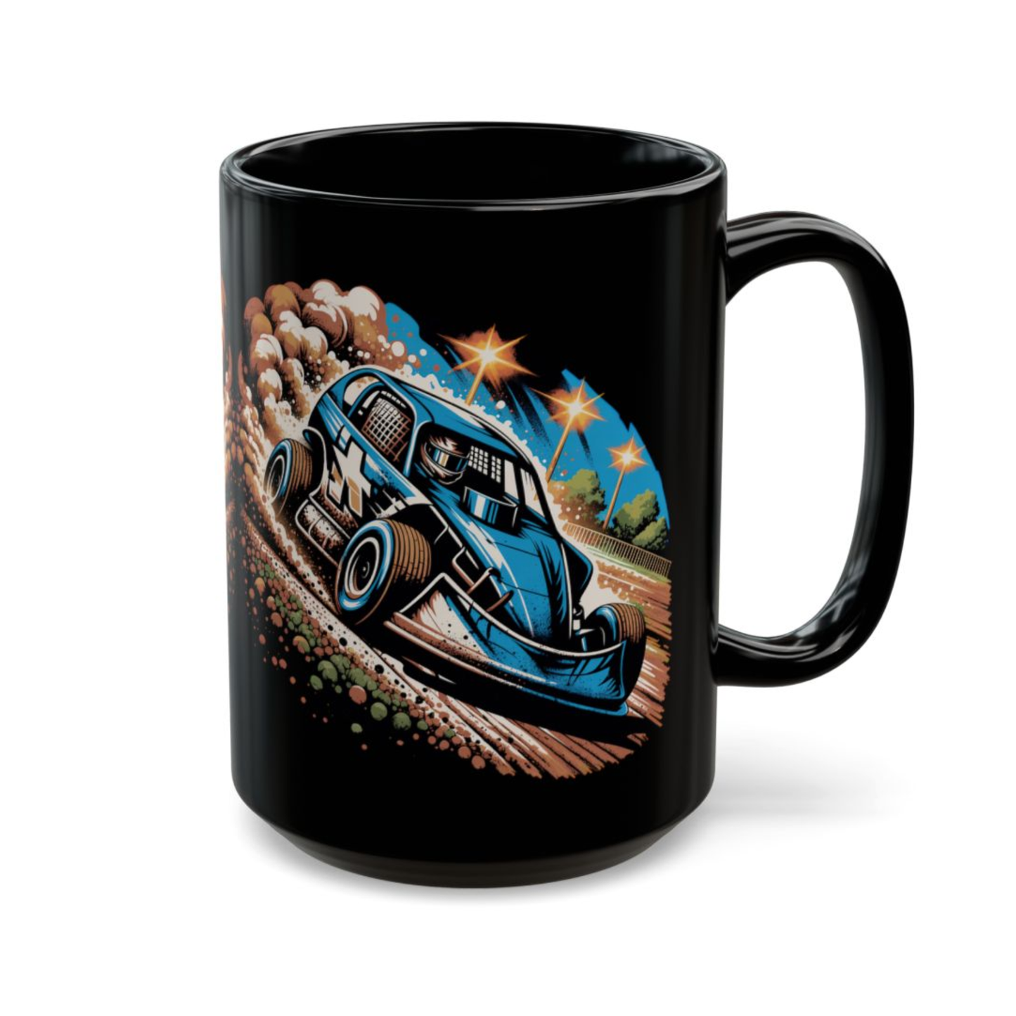 Dirt Track Racing Coffee Mug Race Car Design Black Ceramic 15oz Speedway Gift by Lair Gadgets