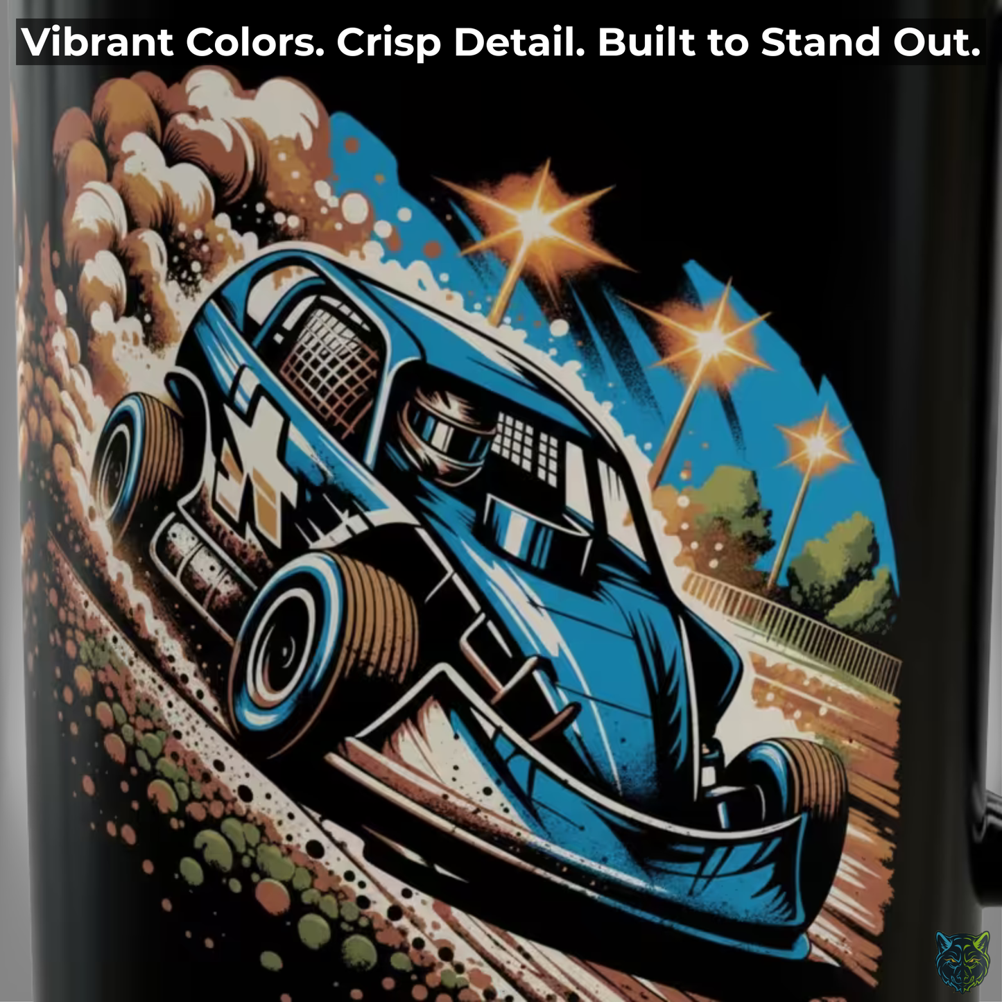 Dirt Track Racing Coffee Mug Race Car Design Black Ceramic 15oz Speedway Gift by Lair Gadgets