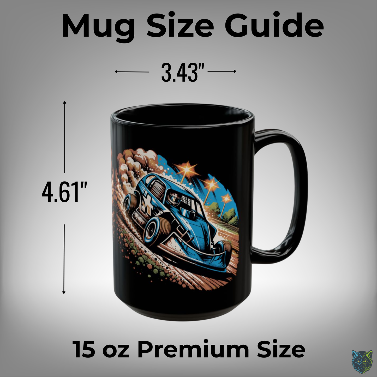 Dirt Track Racing Coffee Mug Race Car Design Black Ceramic 15oz Speedway Gift by Lair Gadgets