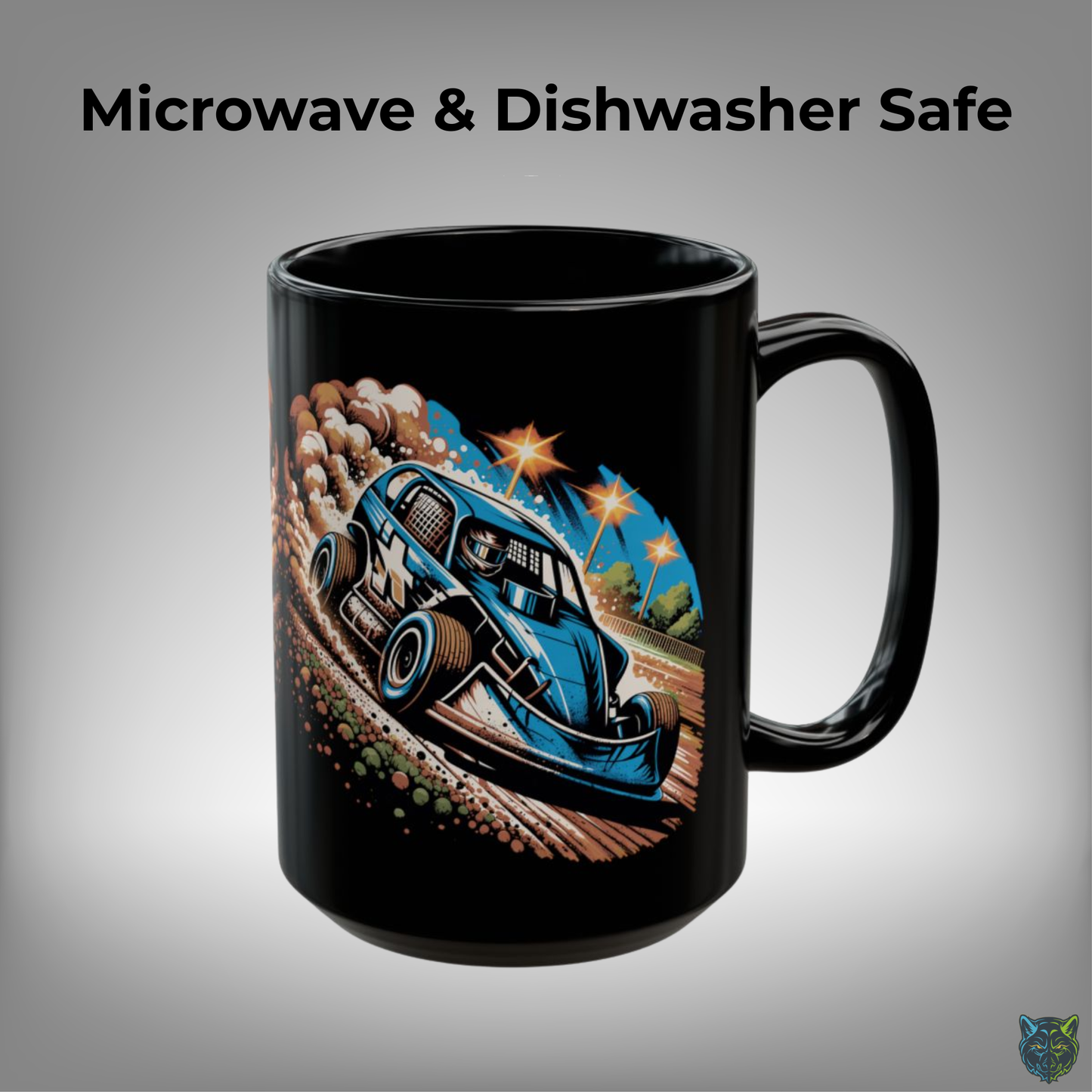 Dirt Track Racing Coffee Mug Race Car Design Black Ceramic 15oz Speedway Gift by Lair Gadgets