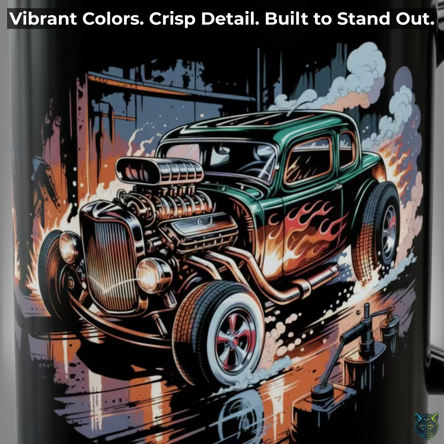 Hot Rod Coffee Mug Classic Car Flame Design Black Ceramic 15oz Garage Gift by Lair Gadgets