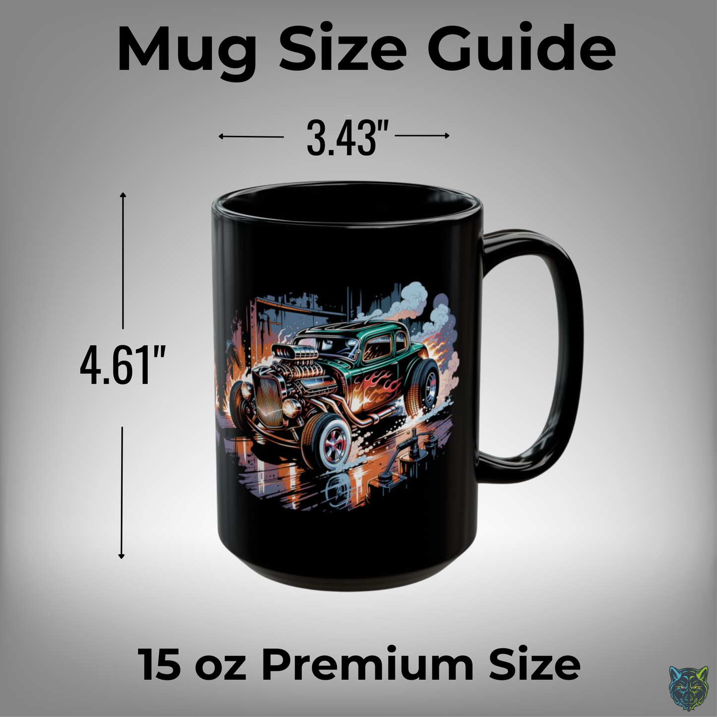 Hot Rod Coffee Mug Classic Car Flame Design Black Ceramic 15oz Garage Gift by Lair Gadgets