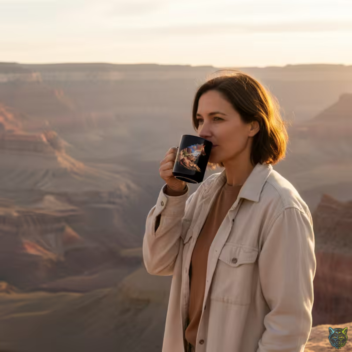 Wolf Coffee Mug Desert Canyon Silhouette Design Black Ceramic 15oz Nature Gift by Lair Gadgets