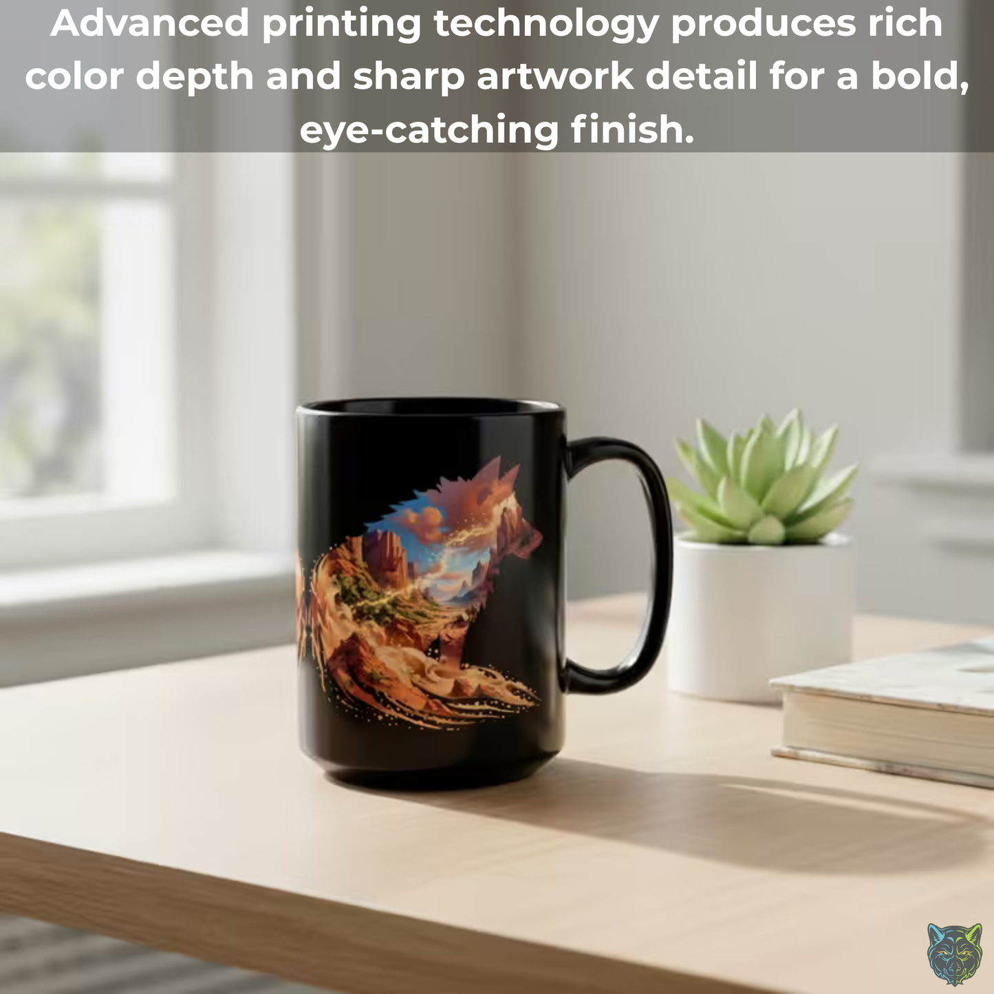Wolf Coffee Mug Desert Canyon Silhouette Design Black Ceramic 15oz Nature Gift by Lair Gadgets