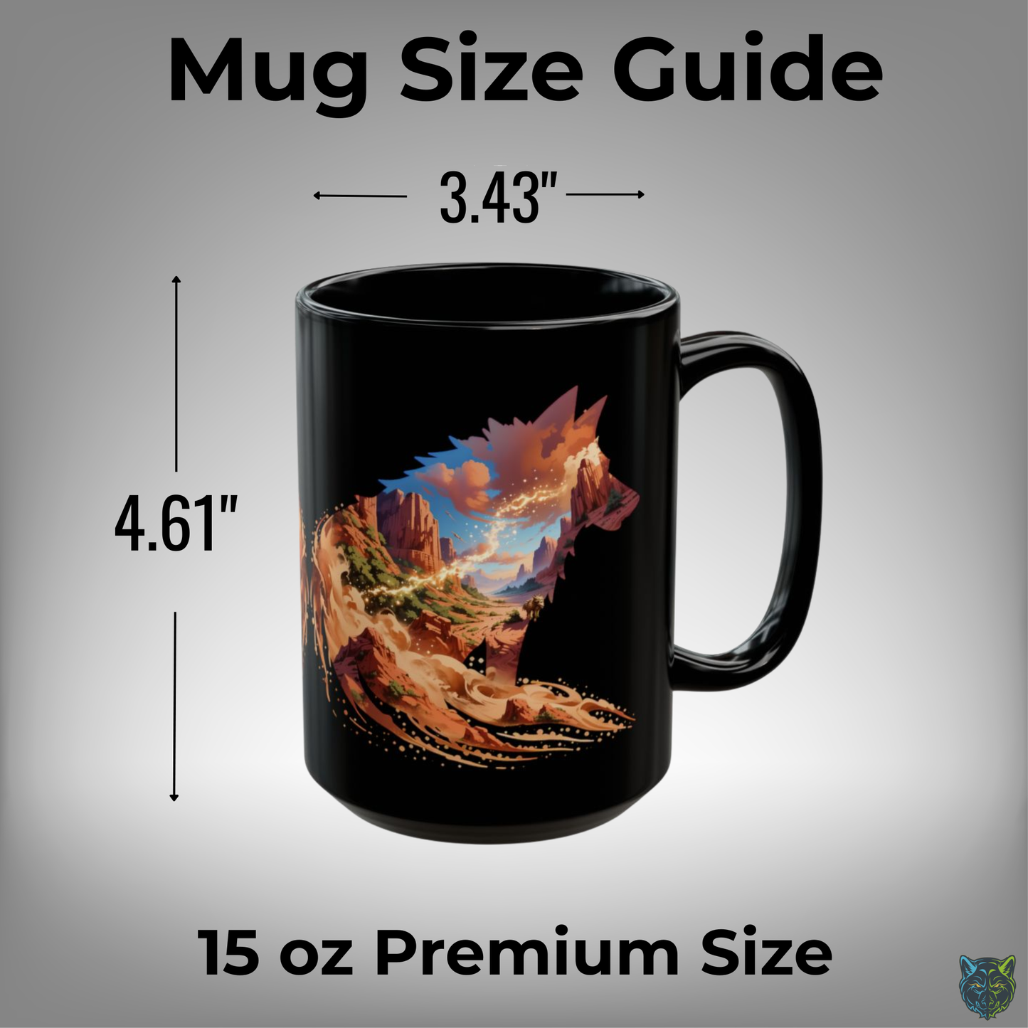 Wolf Coffee Mug Desert Canyon Silhouette Design Black Ceramic 15oz Nature Gift by Lair Gadgets
