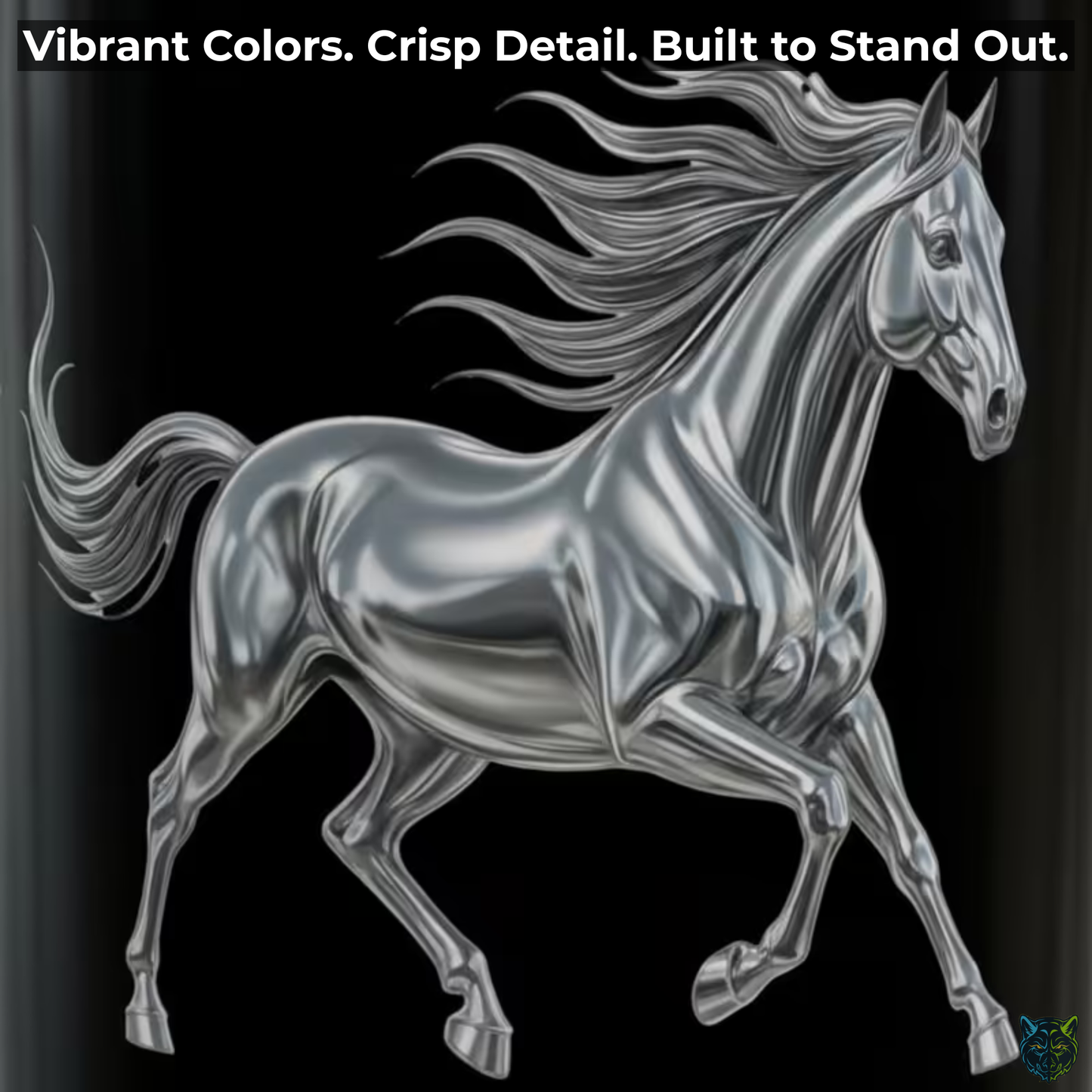 Horse Coffee Mug Chrome Stallion Design Black Ceramic 15oz Equestrian Gift by Lair Gadgets